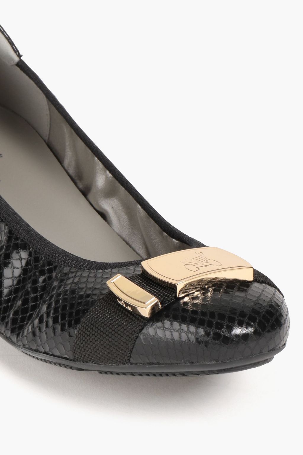 HOGAN Embellished snake-effect leather ballet flats