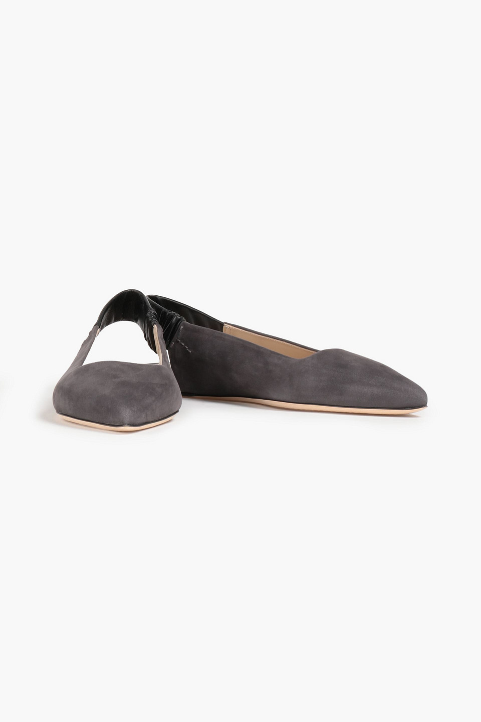 Theory Leather-trimmed Suede Slingback Point-toe Flats In Black