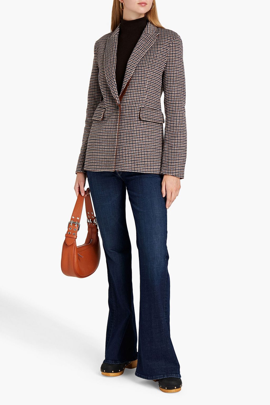 MAJE Houndstooth brushed wool-blend felt blazer