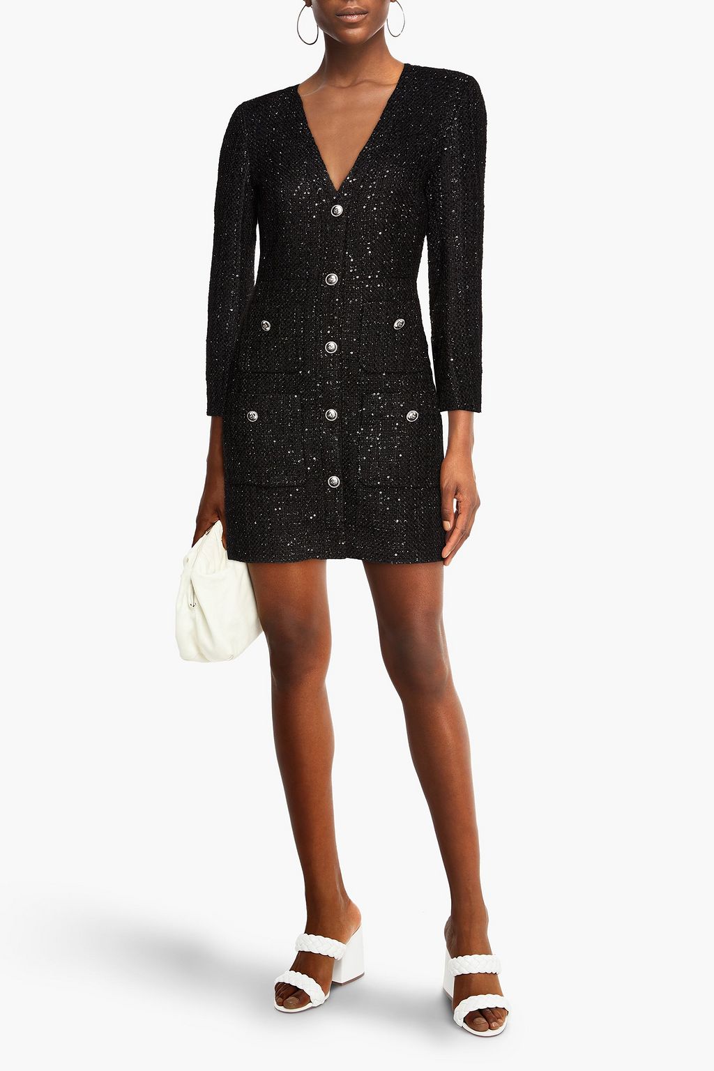 MAJE Embellished metallic tweed mini dress