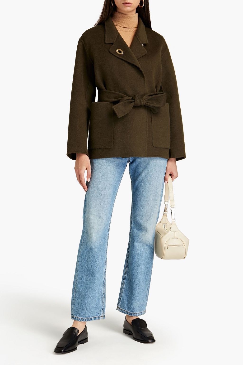 MAJE Belted brushed wool-blend felt jacket