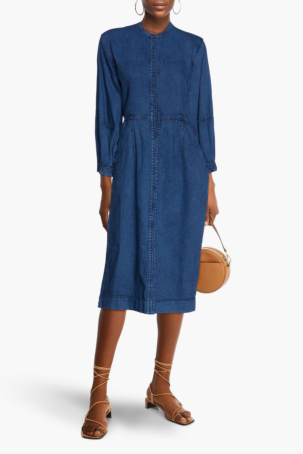 JOIE Gathered denim midi dress Sale up to 70 off THE