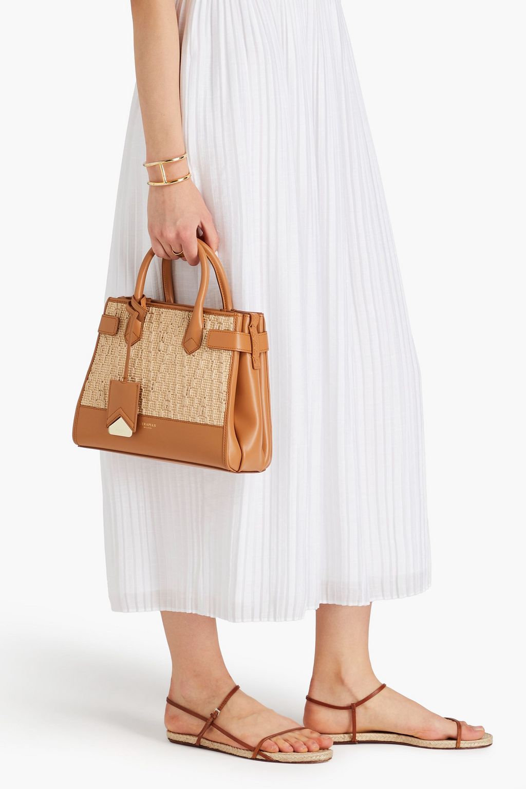 SERAPIAN Leather and raffia tote