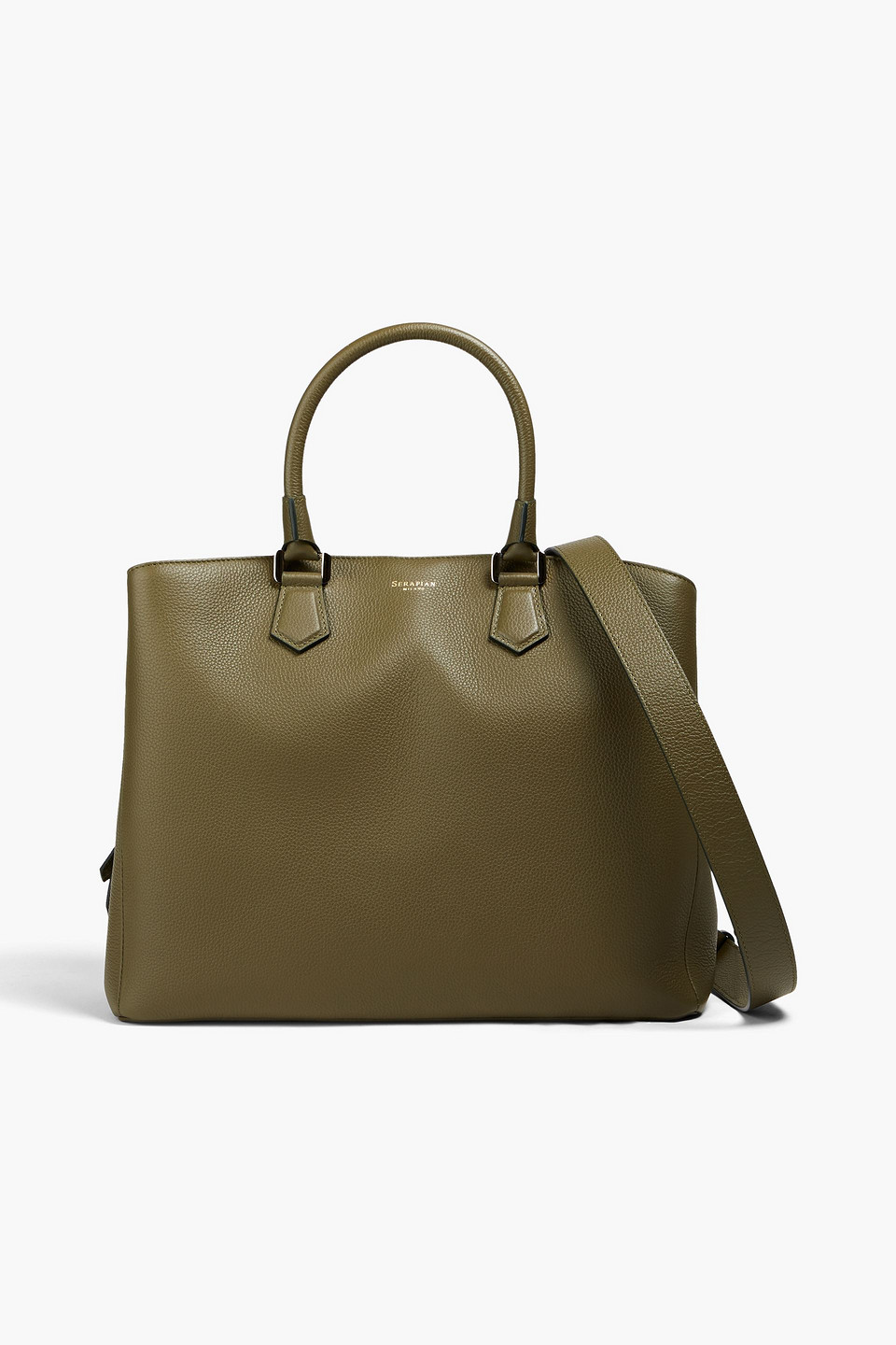 Serapian Luna Pebbled-leather Tote In Army Green