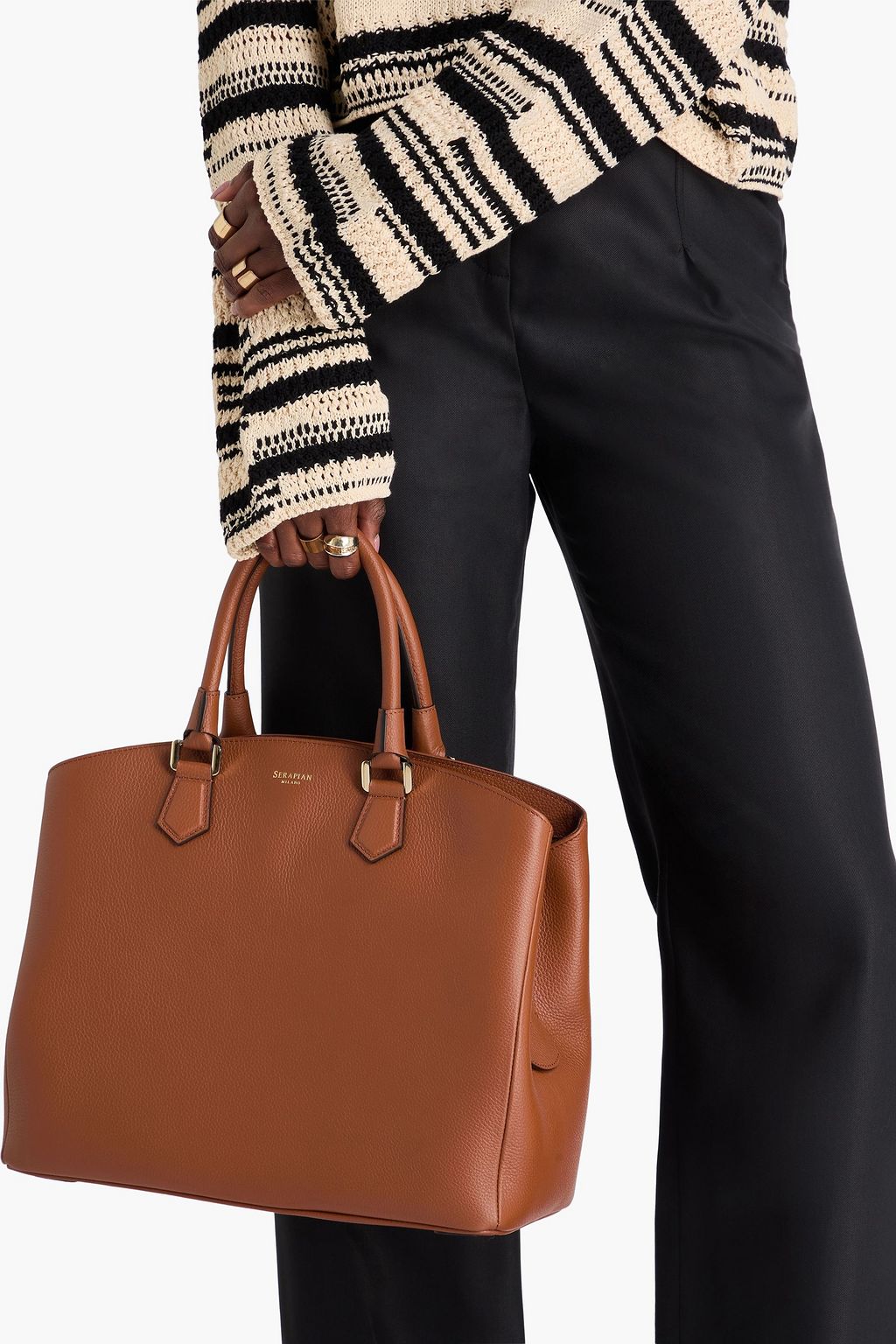 SERAPIAN Luna pebbled-leather tote