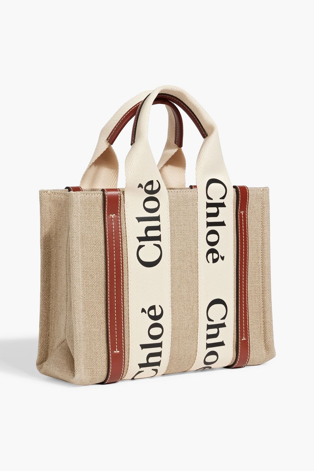 CHLOÉ Woody leather-trimmed canvas tote