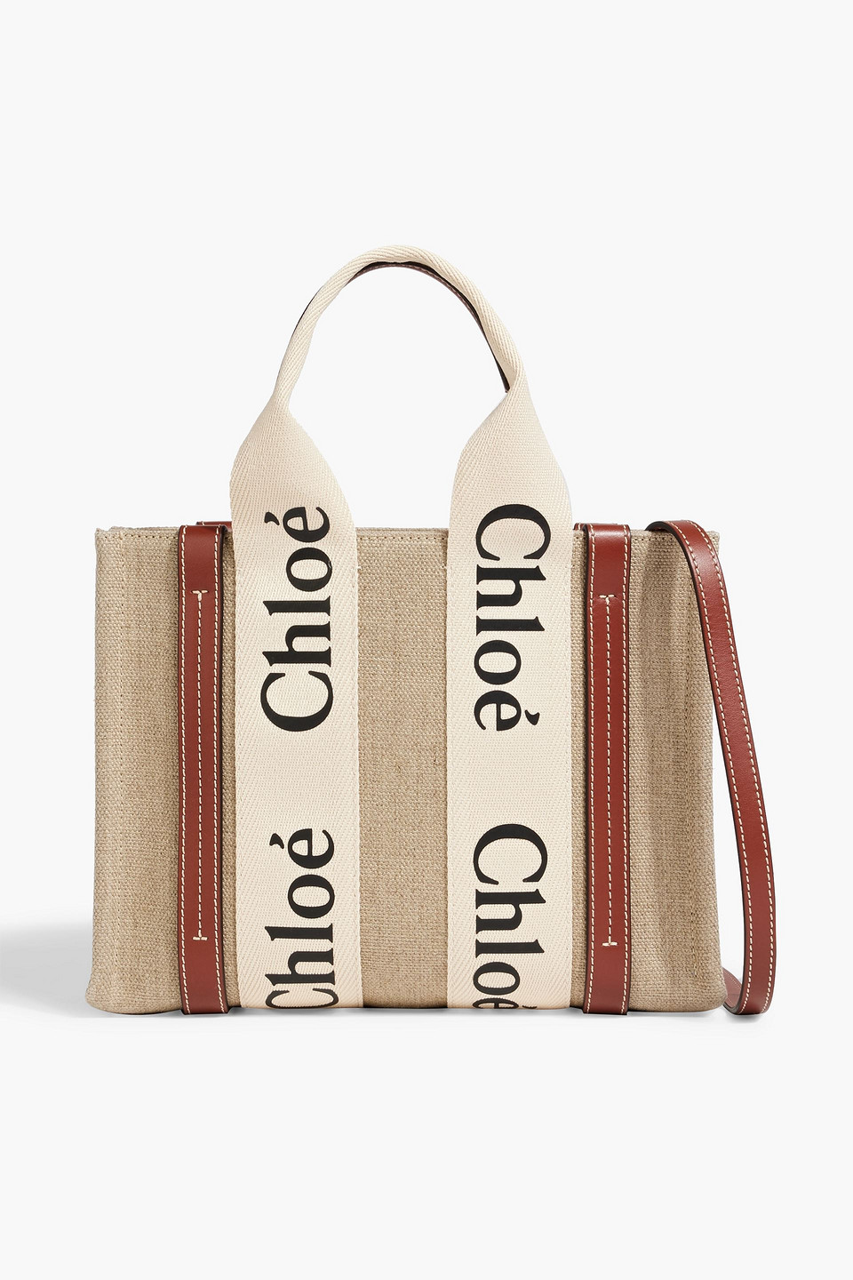 Chloé Woody Leather-trimmed Canvas Tote