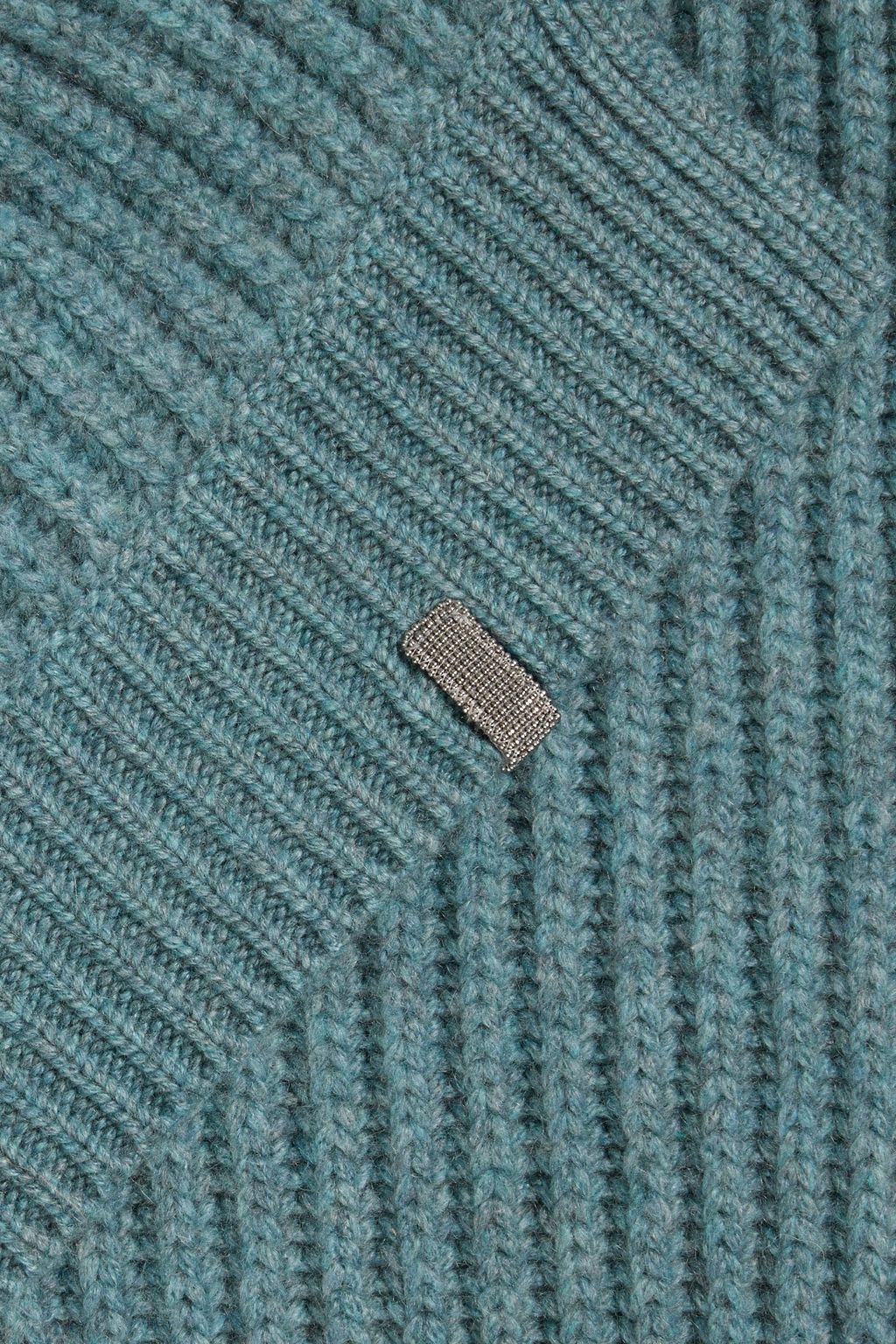BRUNELLO CUCINELLI Bead-embellished ribbed cashmere scarf