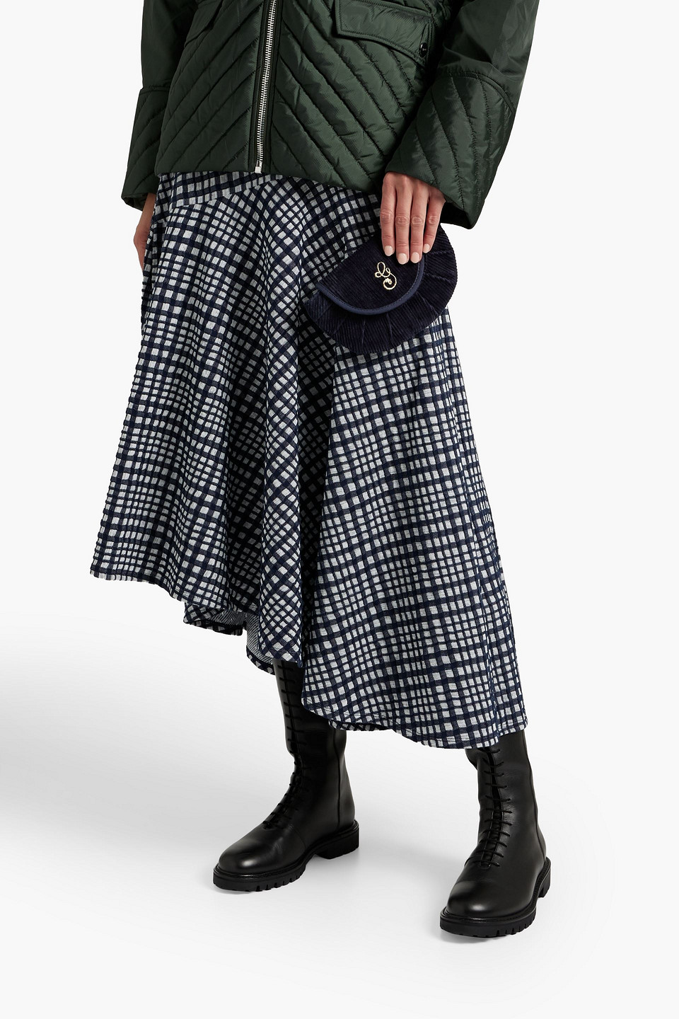 Ganni Embroidered Corduroy Pouch In Navy