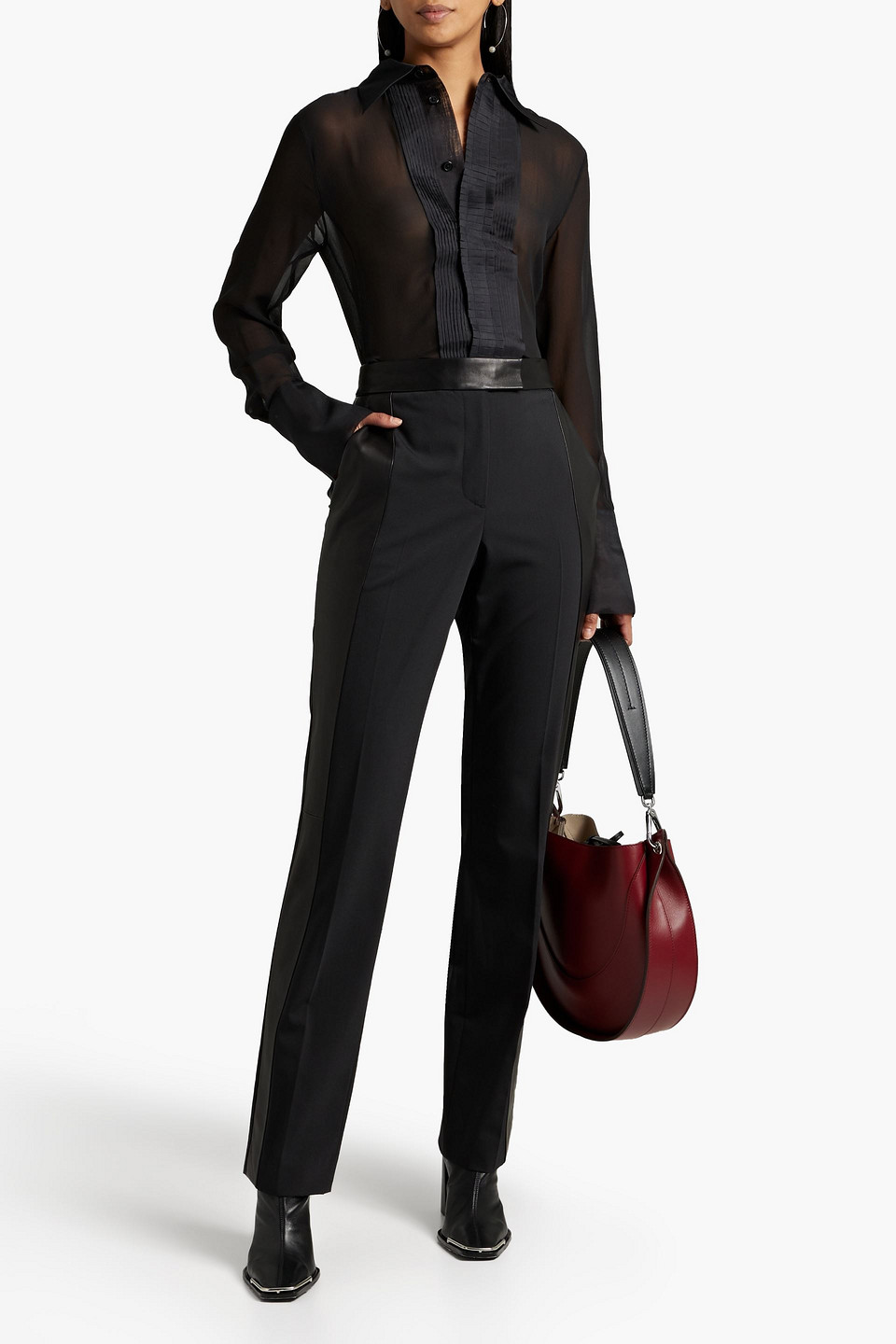 Equipment Pintucked Silk-chiffon Shirt In Black