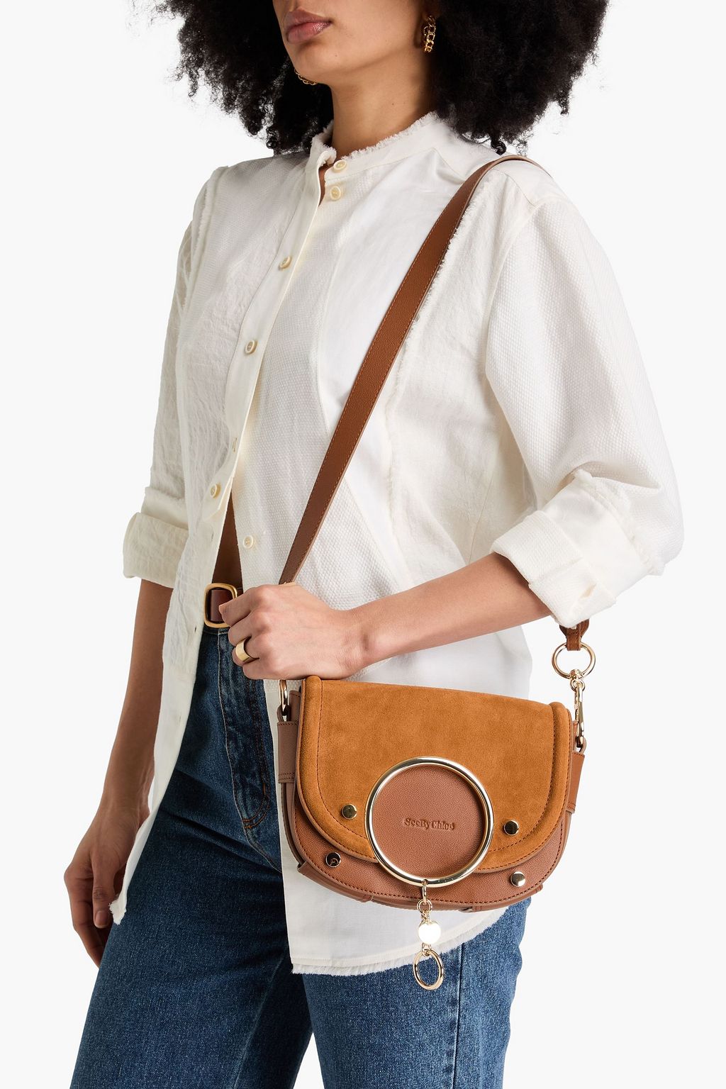 SEE BY CHLOÉ Mara suede and textured-leather cross-body bag
