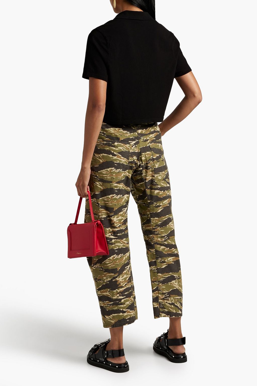 THE RANGE Cropped sepia cotton-blend top