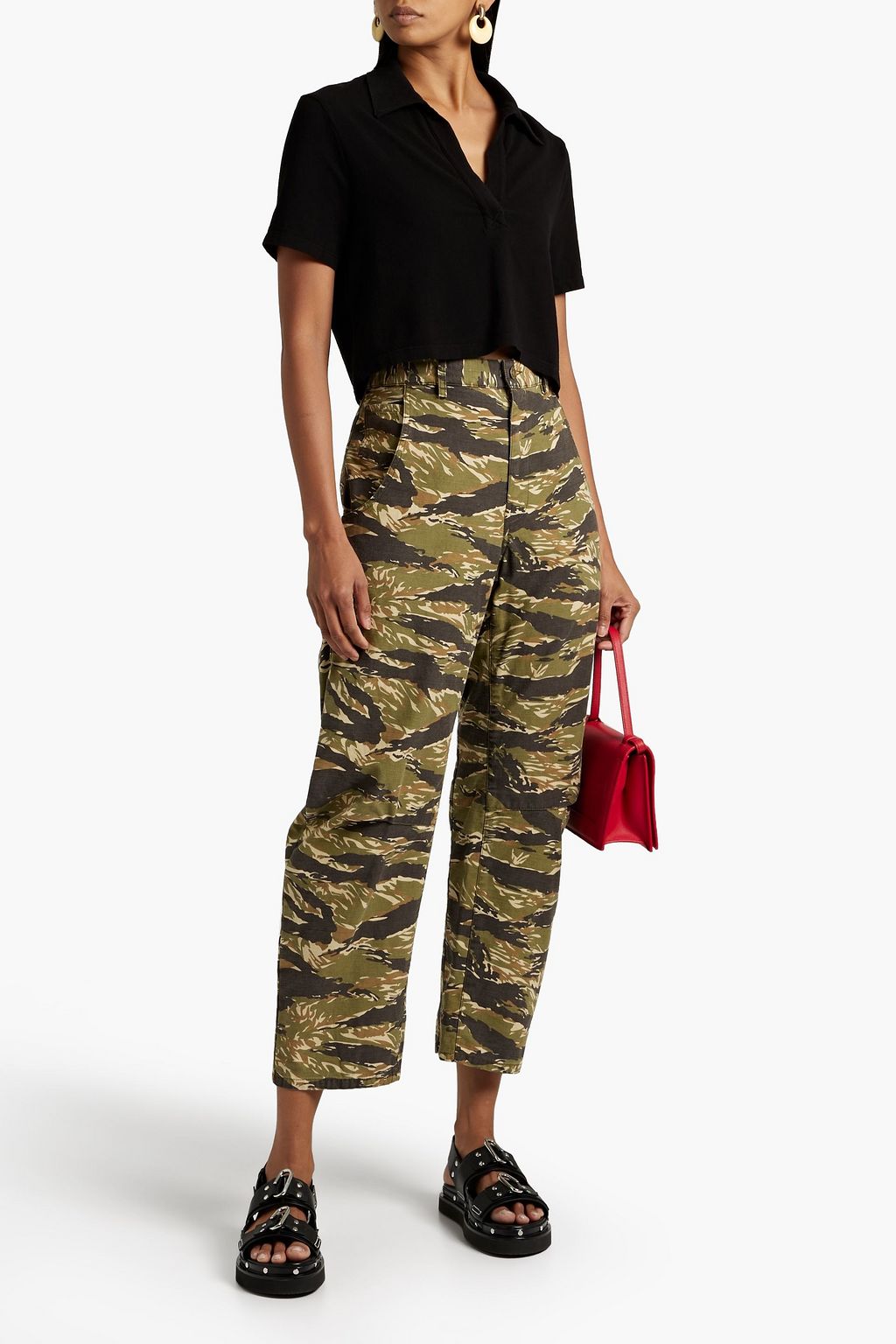 THE RANGE Cropped sepia cotton-blend top