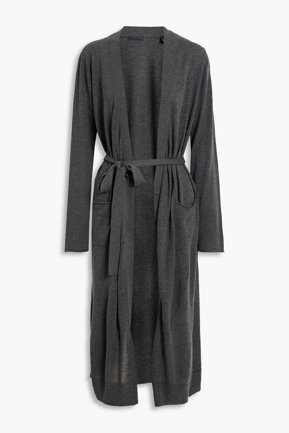 Atm Anthony Thomas Melillo Belted Silk, Merino Wool And Cashmere-blend Cardigan In Charcoal