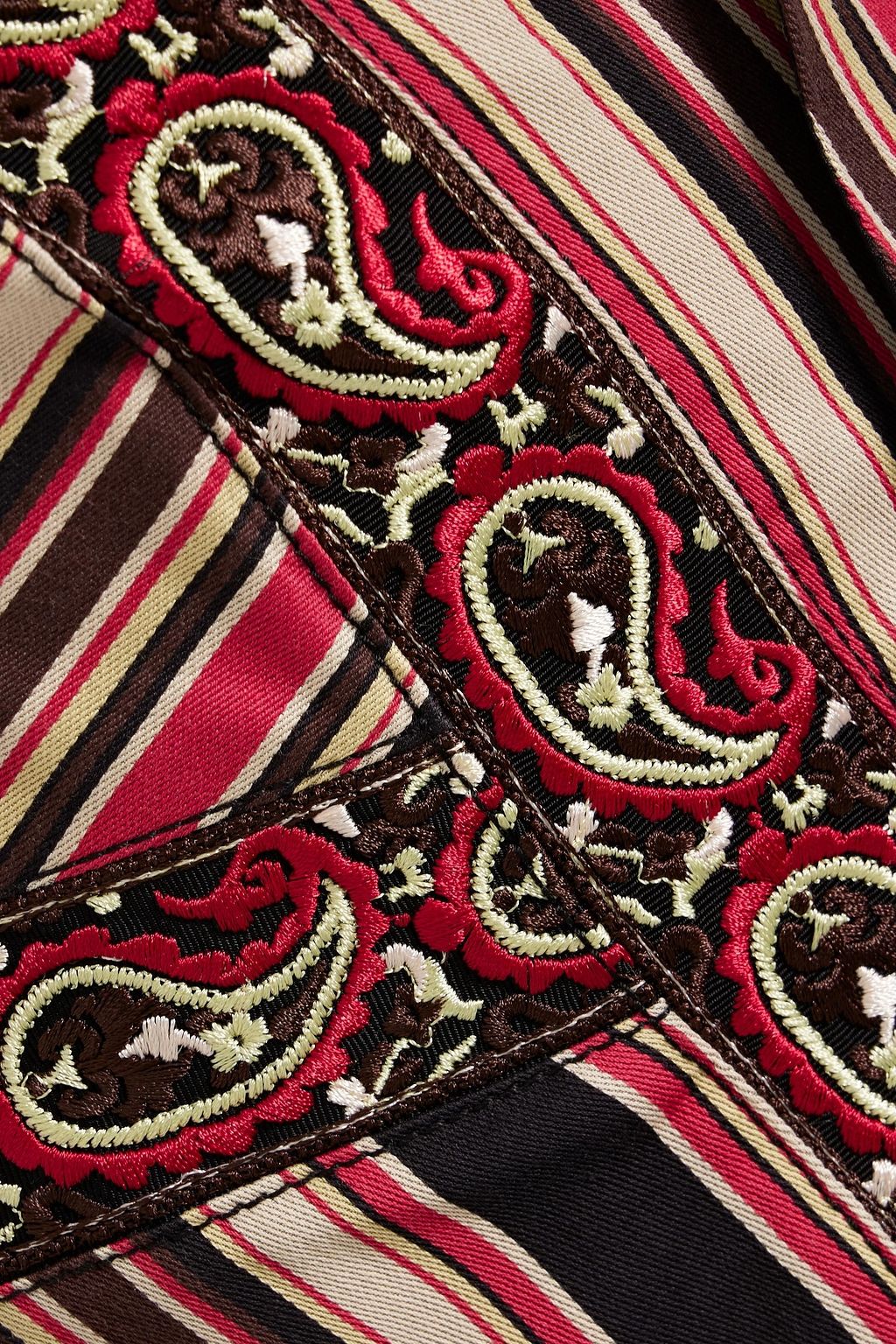ETRO Leather-trimmed striped cotton and silk-blend twill slim-leg pants