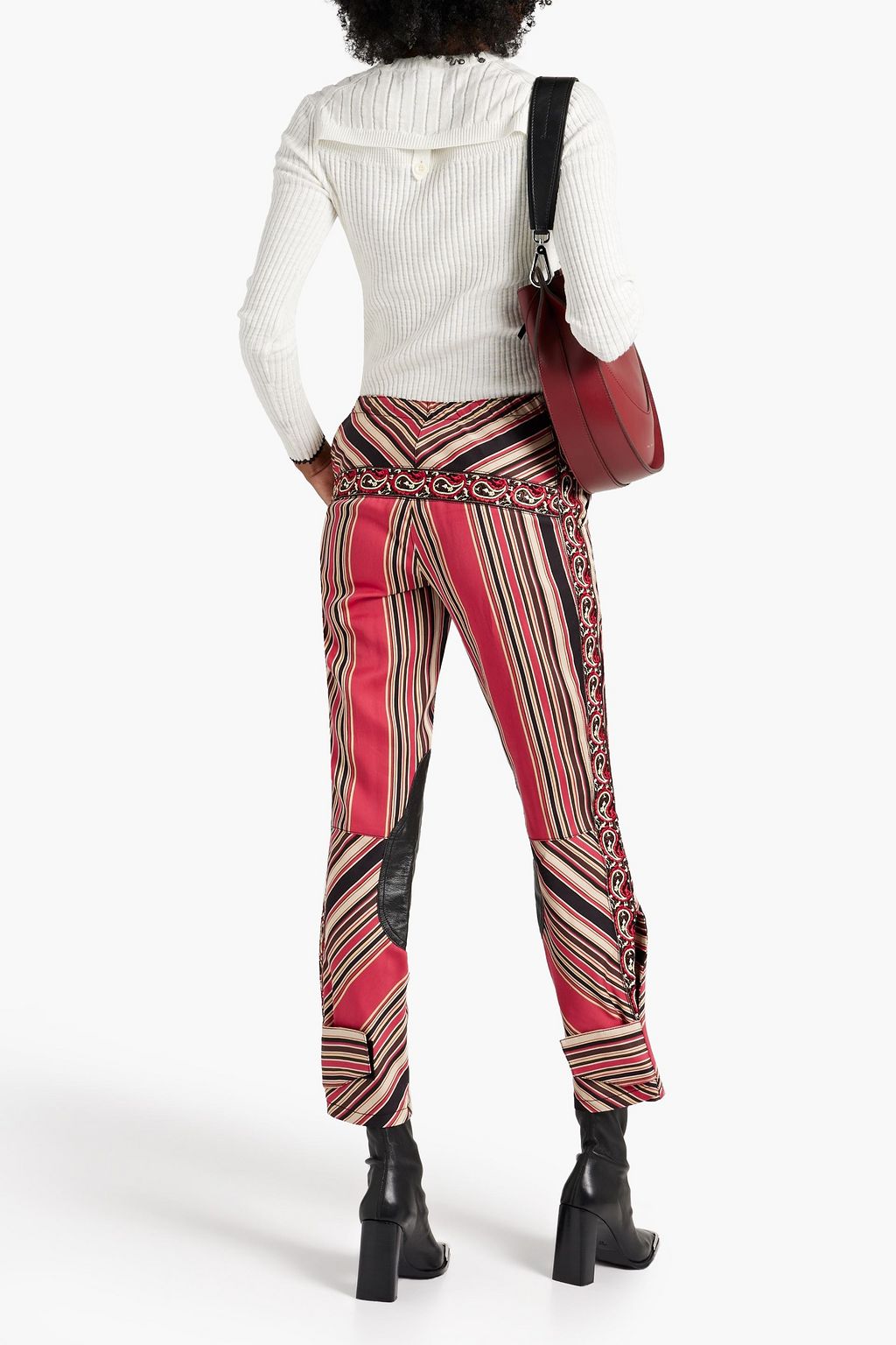 ETRO Leather-trimmed striped cotton and silk-blend twill slim-leg pants