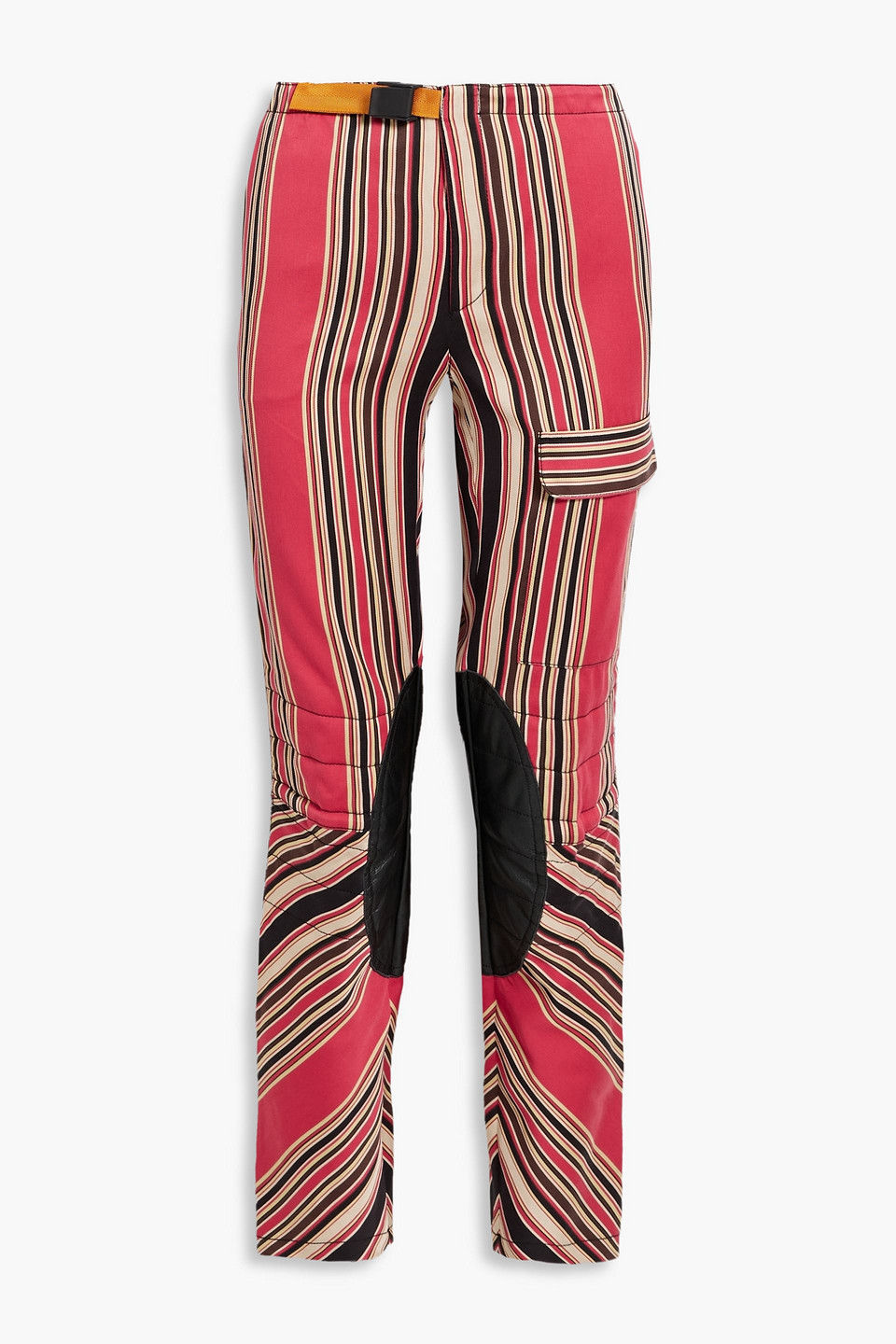 Etro Leather-trimmed Striped Cotton And Silk-blend Twill Slim-leg Pants In Crimson
