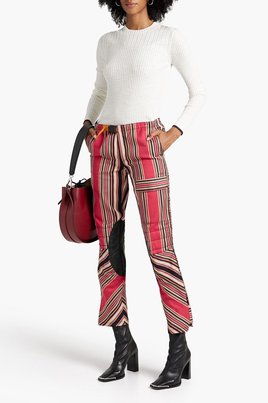 ETRO Leather-trimmed striped cotton and silk-blend twill slim-leg pants