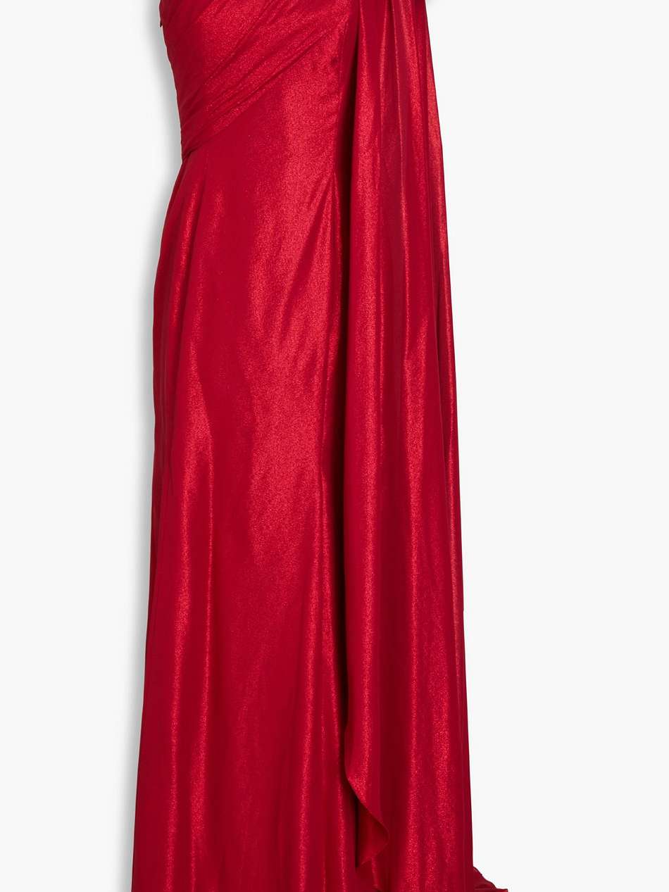 one-shoulder bow-detailed lamé gown