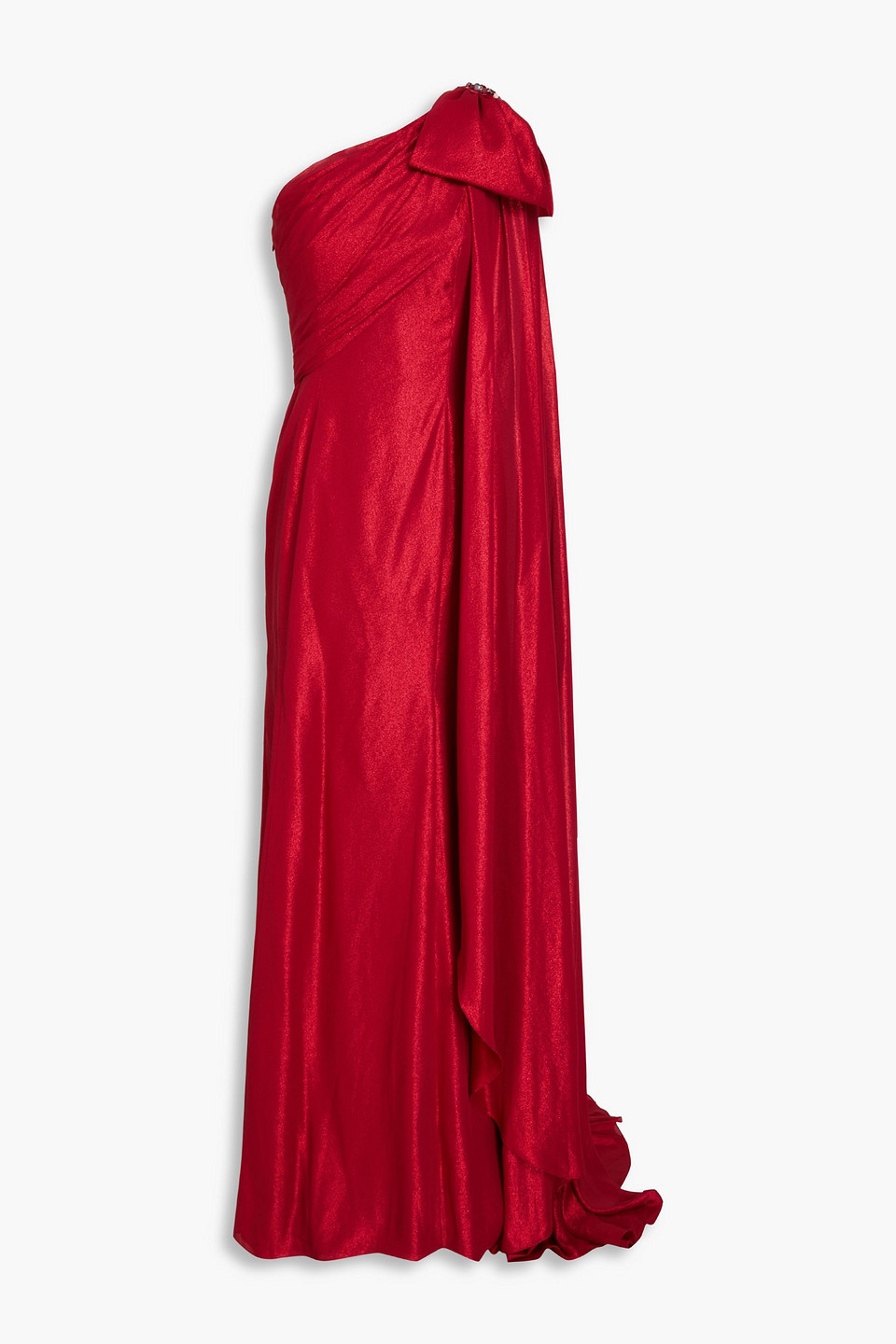 Jenny Packham One-shoulder Bow-detailed Lamé Gown In Red