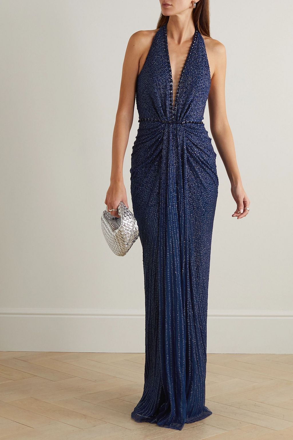 JENNY PACKHAM فستان سهرة Zooey بياقة هالتر الدائرية من التول مزركش