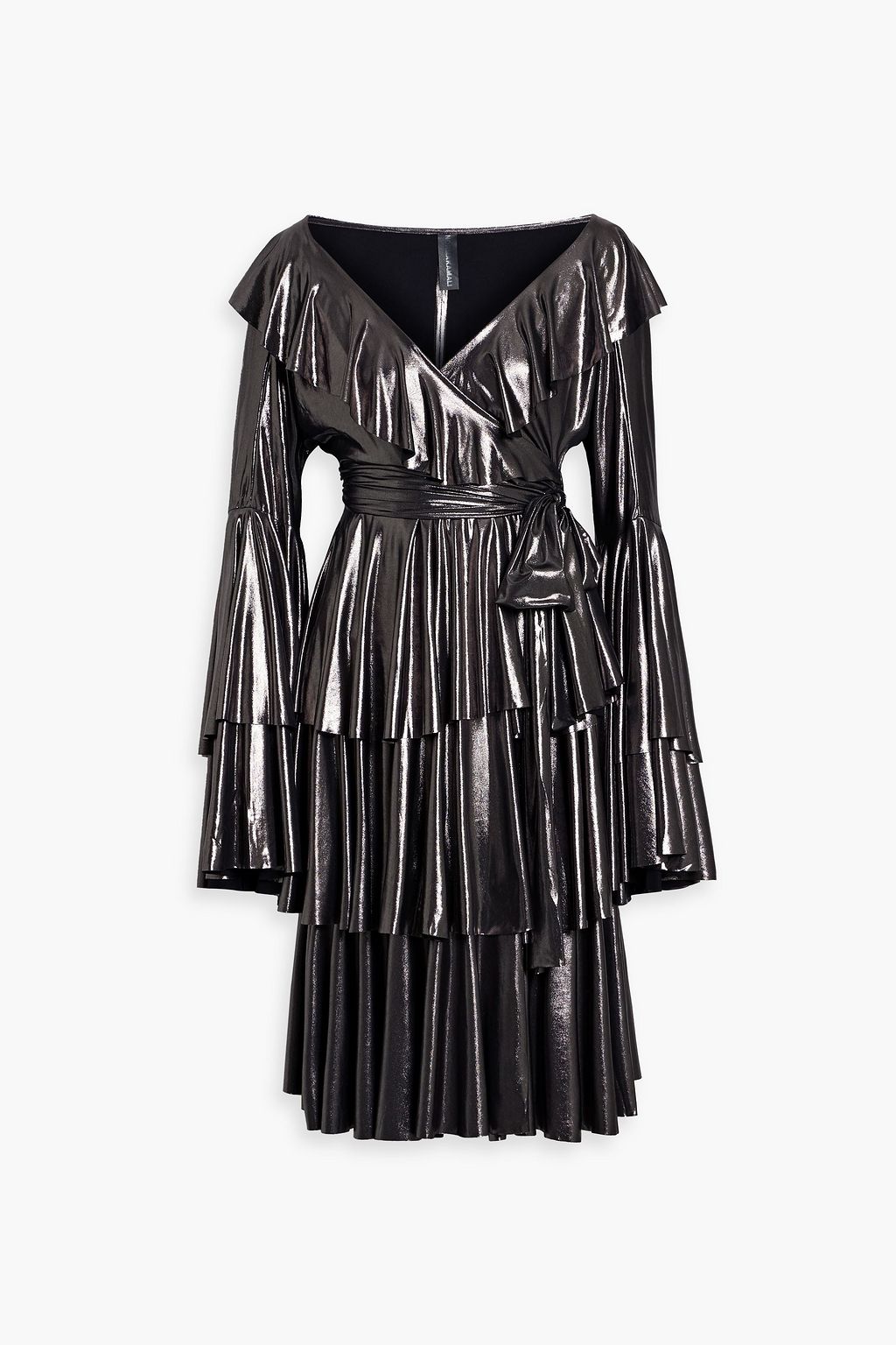Ruffled metallic jersey wrap dress gunmetal S