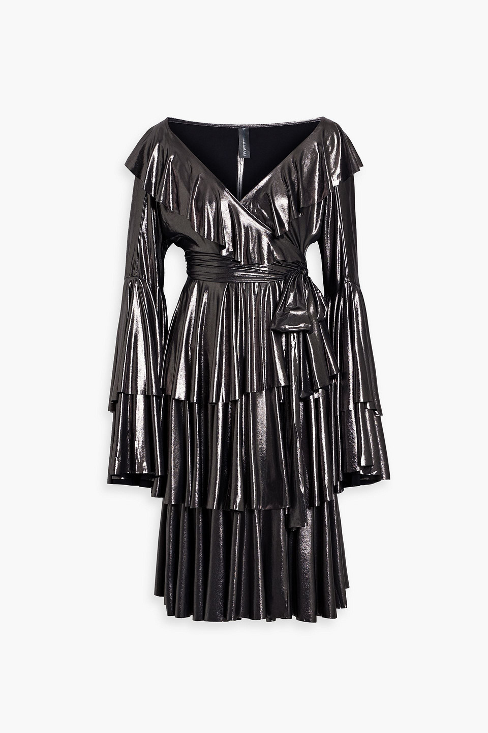 Omo By Norma Kamali Ruffled Metallic Jersey Wrap-dress In Gunmetal