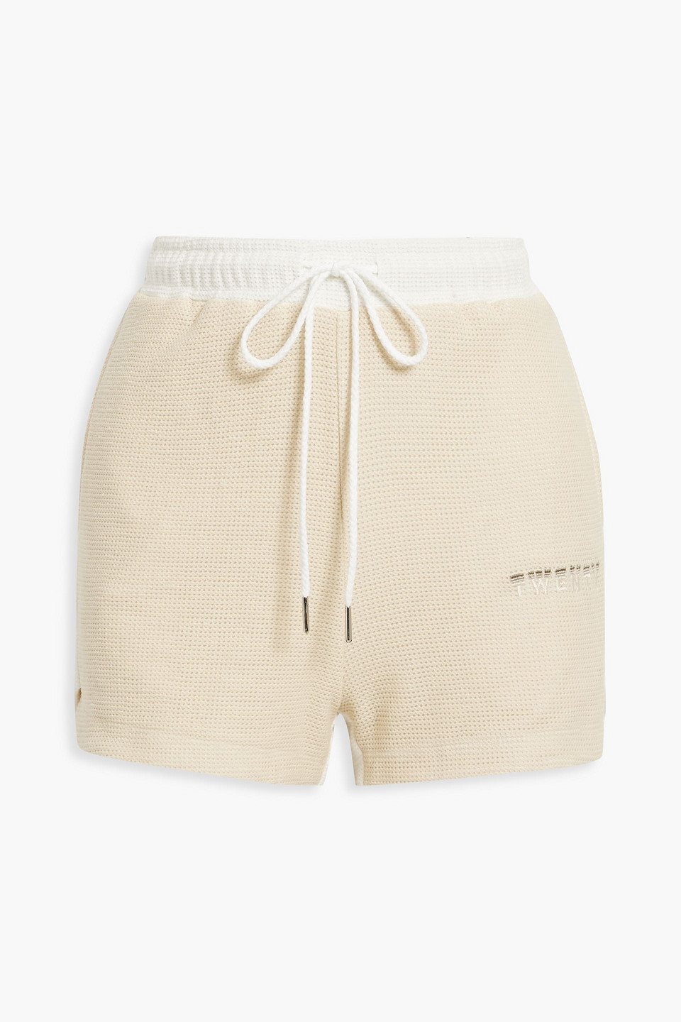 twenty montréal - two-tone waffle-knit cotton-blend shorts - neutral - xs
