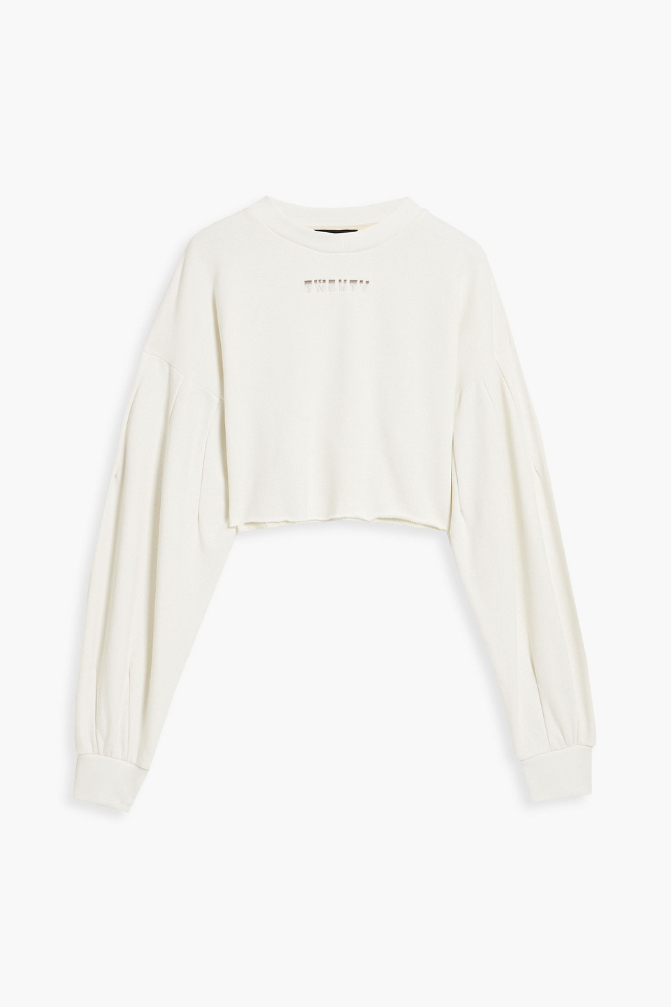 twenty montréal - cropped embroidered french cotton-blend terry sweatshirt - white - l