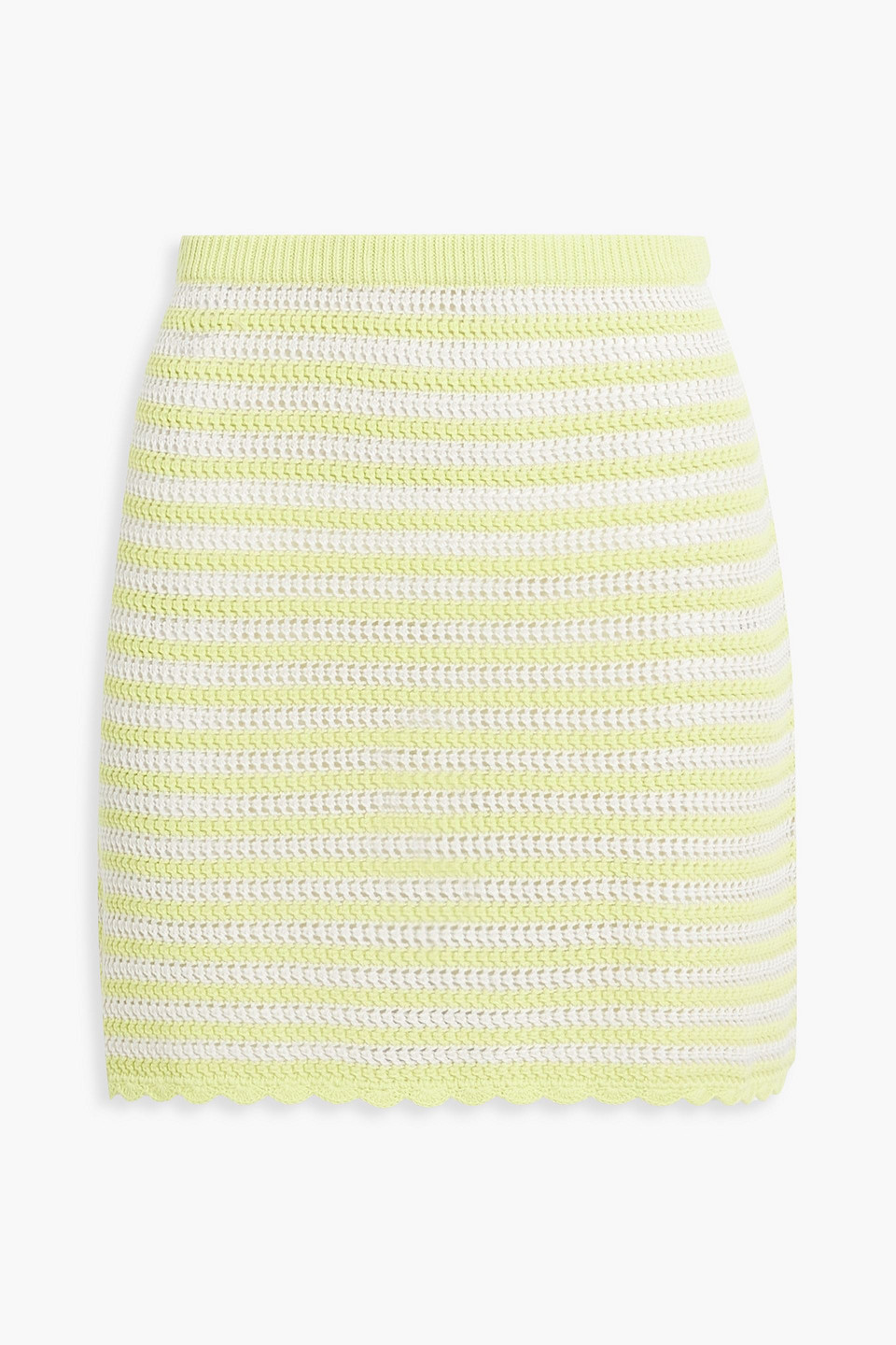 Alexa Chung Striped Crochet-knit Cotton Mini Skirt In Lime Green