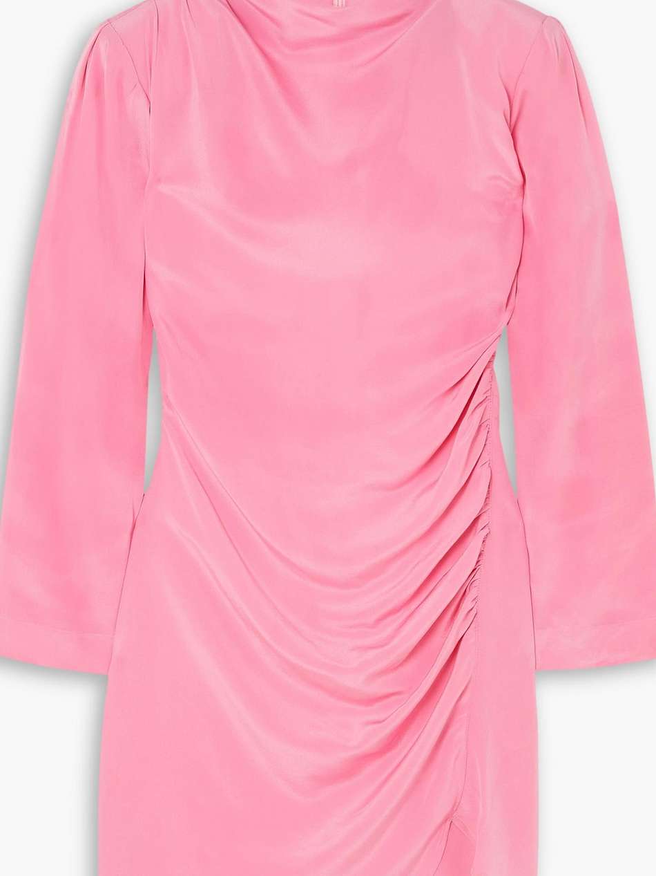jet ruched silk crepe de chine mini dress