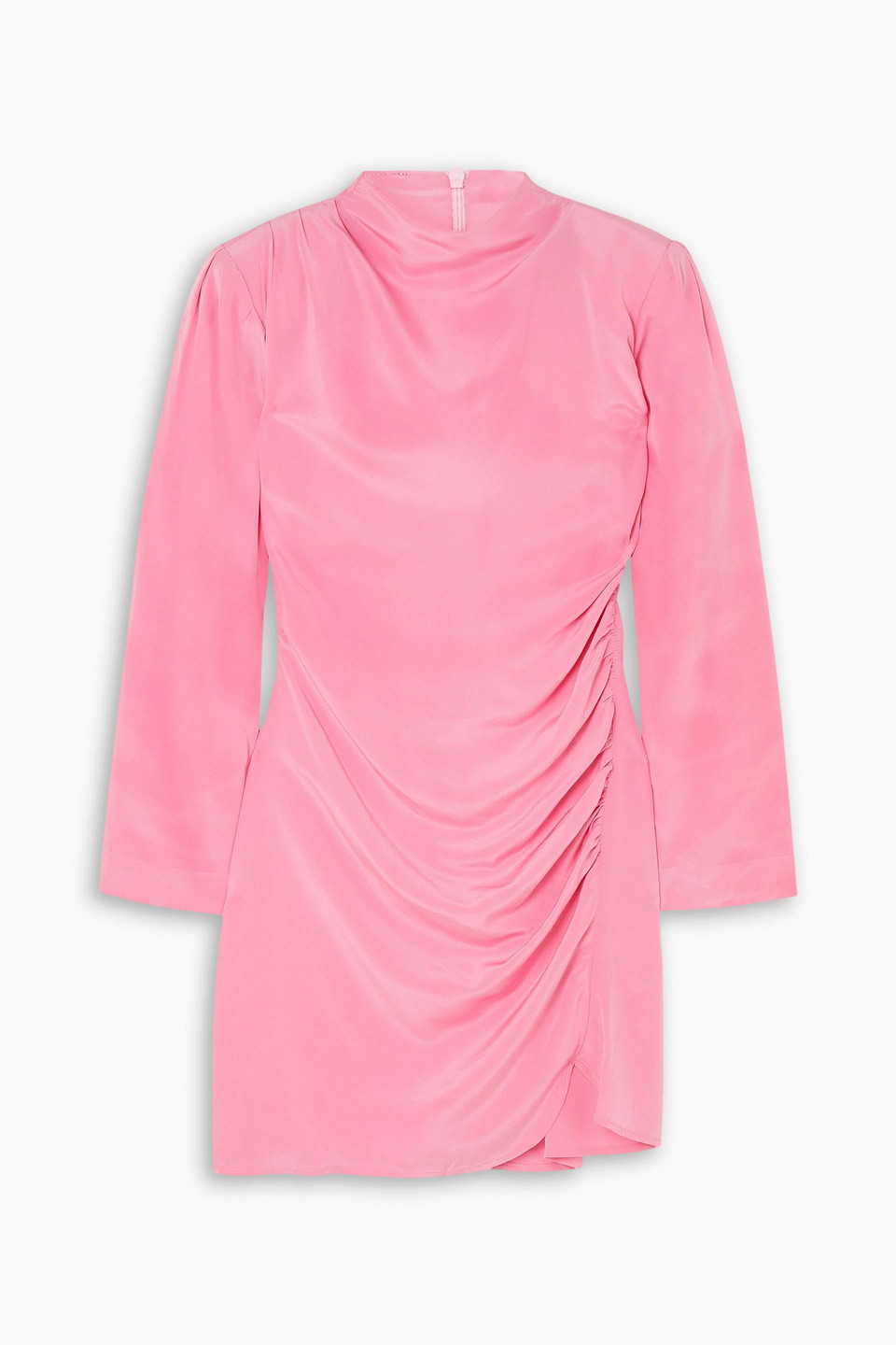Envelope 1976 Jet Ruched Silk Crepe De Chine Mini Dress In Pink