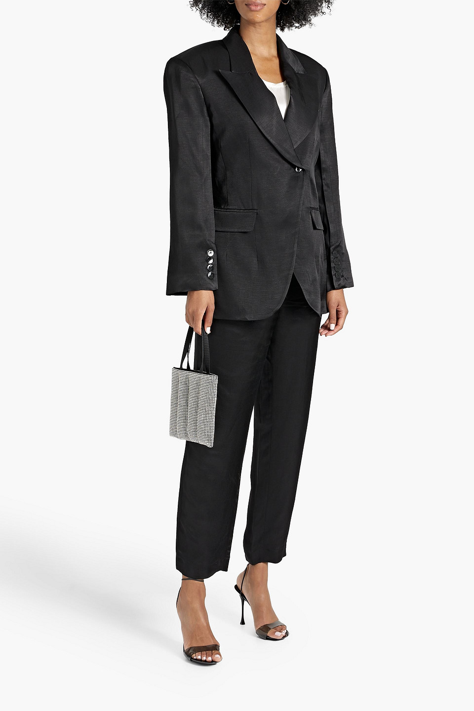 Shop Envelope 1976 Arc Double-breasted Satin-twill Blazer In Black