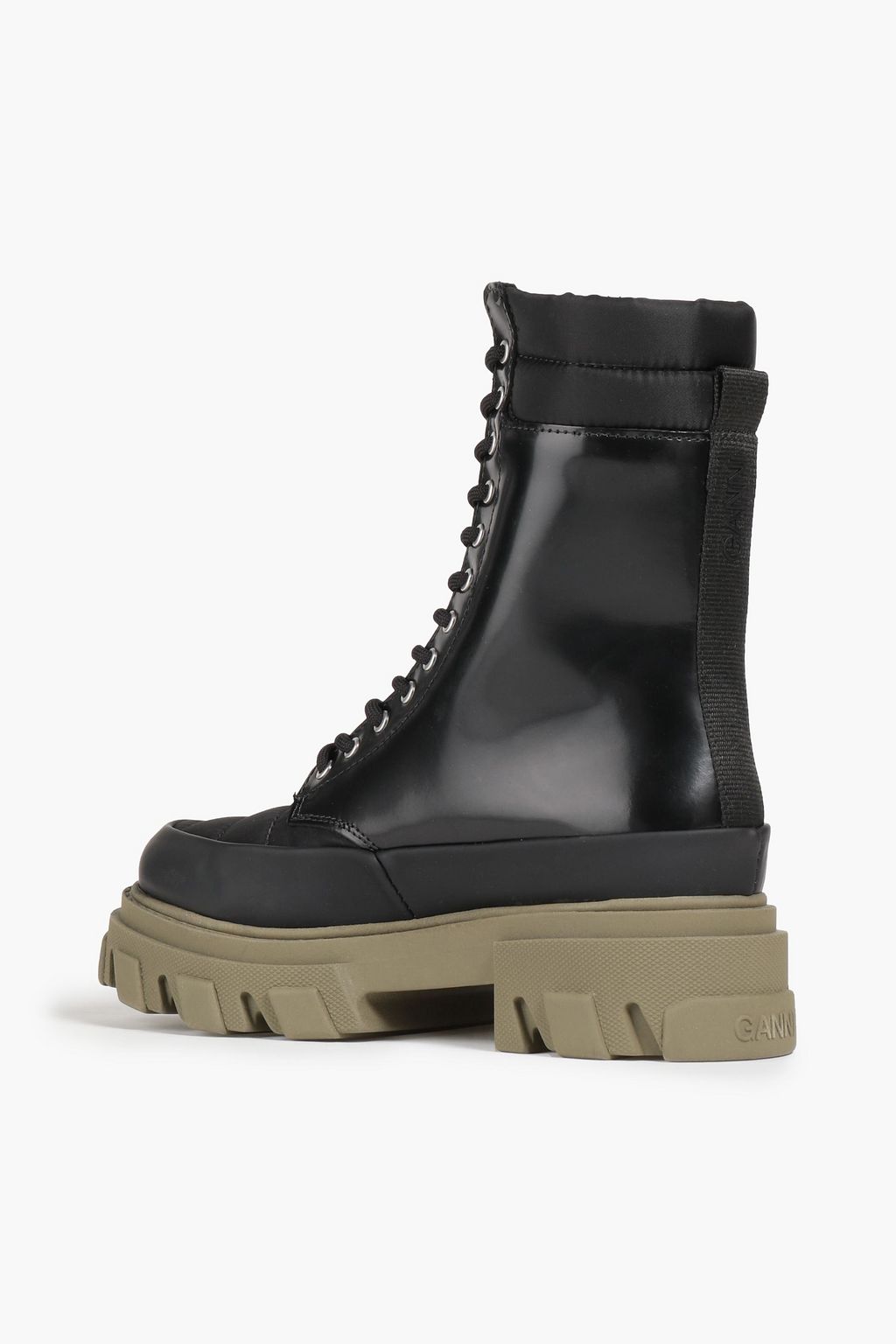 GANNI Quilted shell and leather combat boots | THE OUTNET