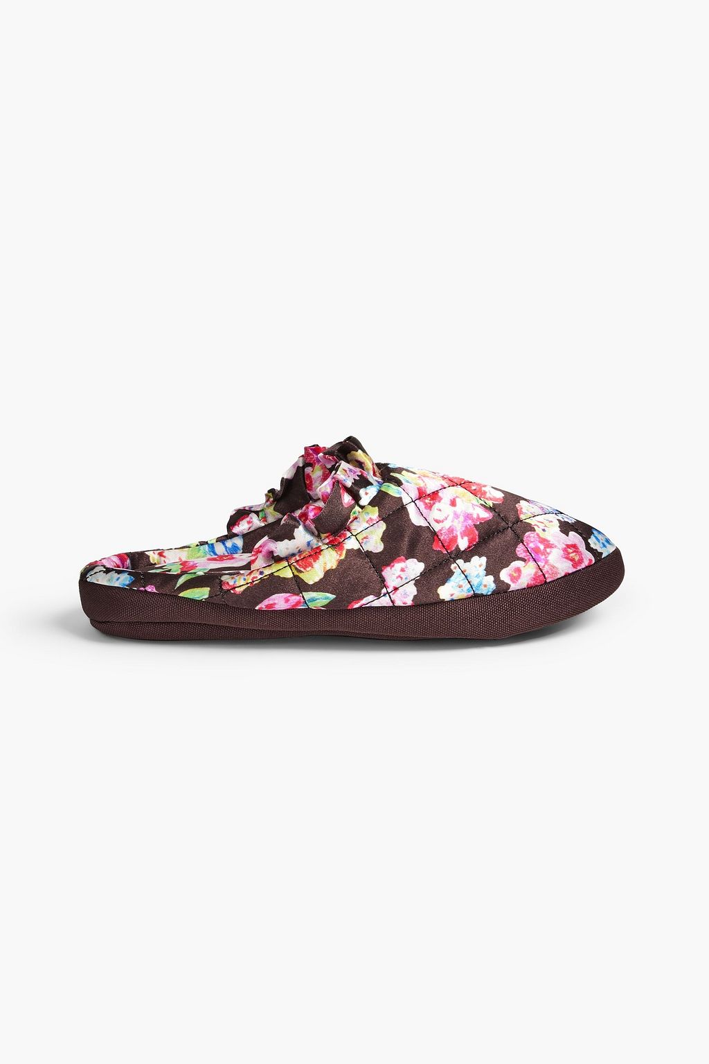 Quilted printed satin slippers