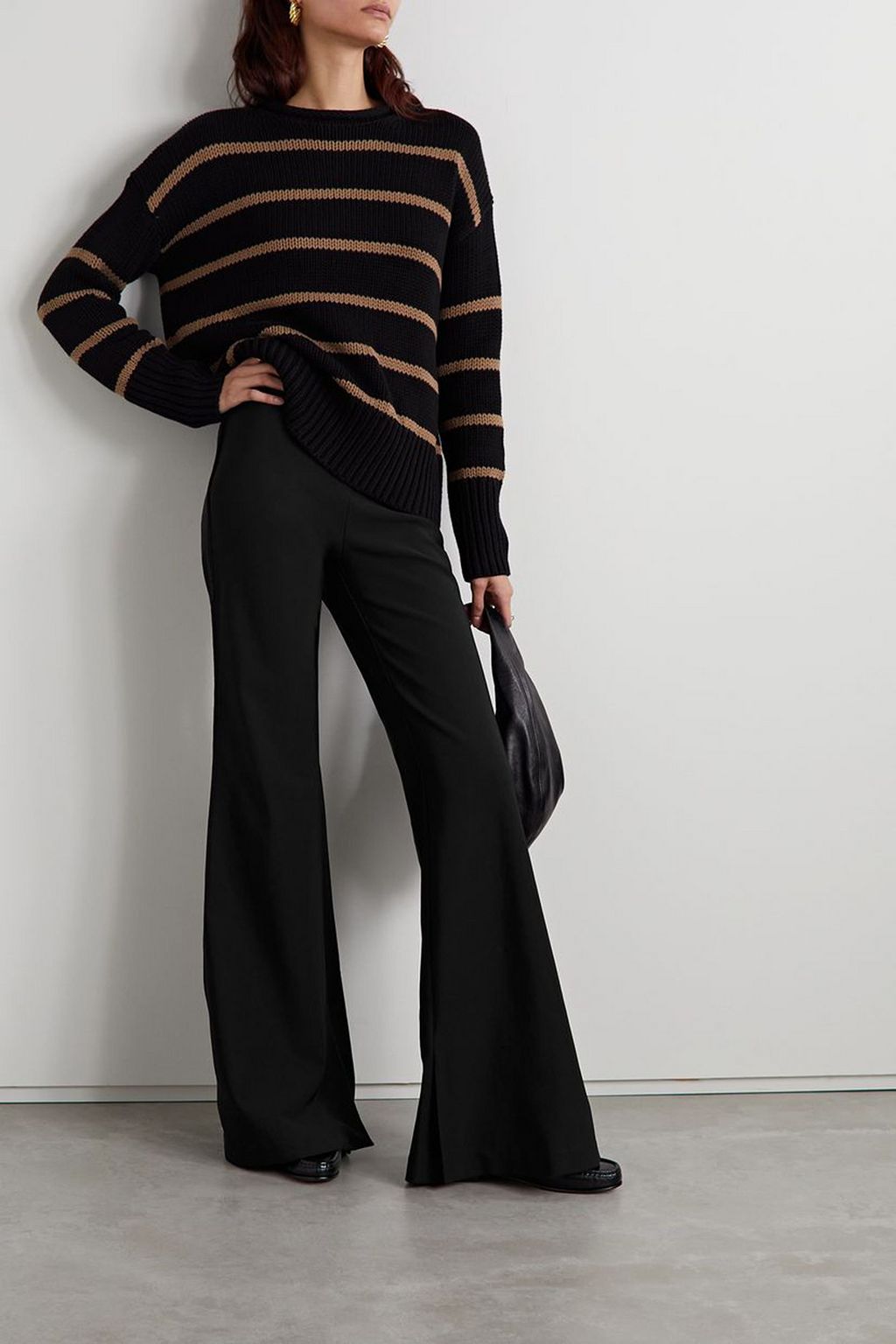 LA LIGNE Velvet-trimmed stretch-cady flared pants