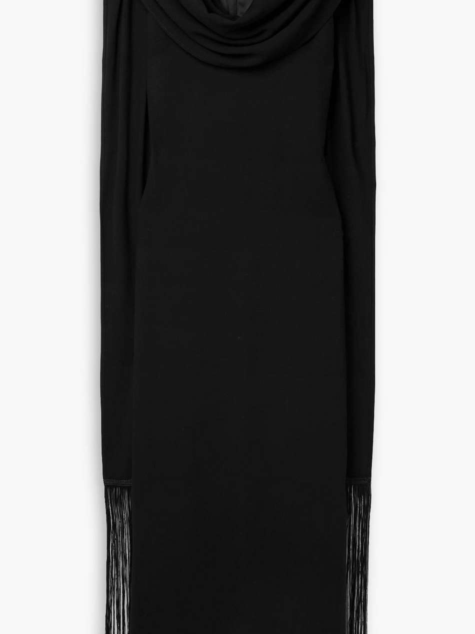 cressida draped fringed crepe maxi dress