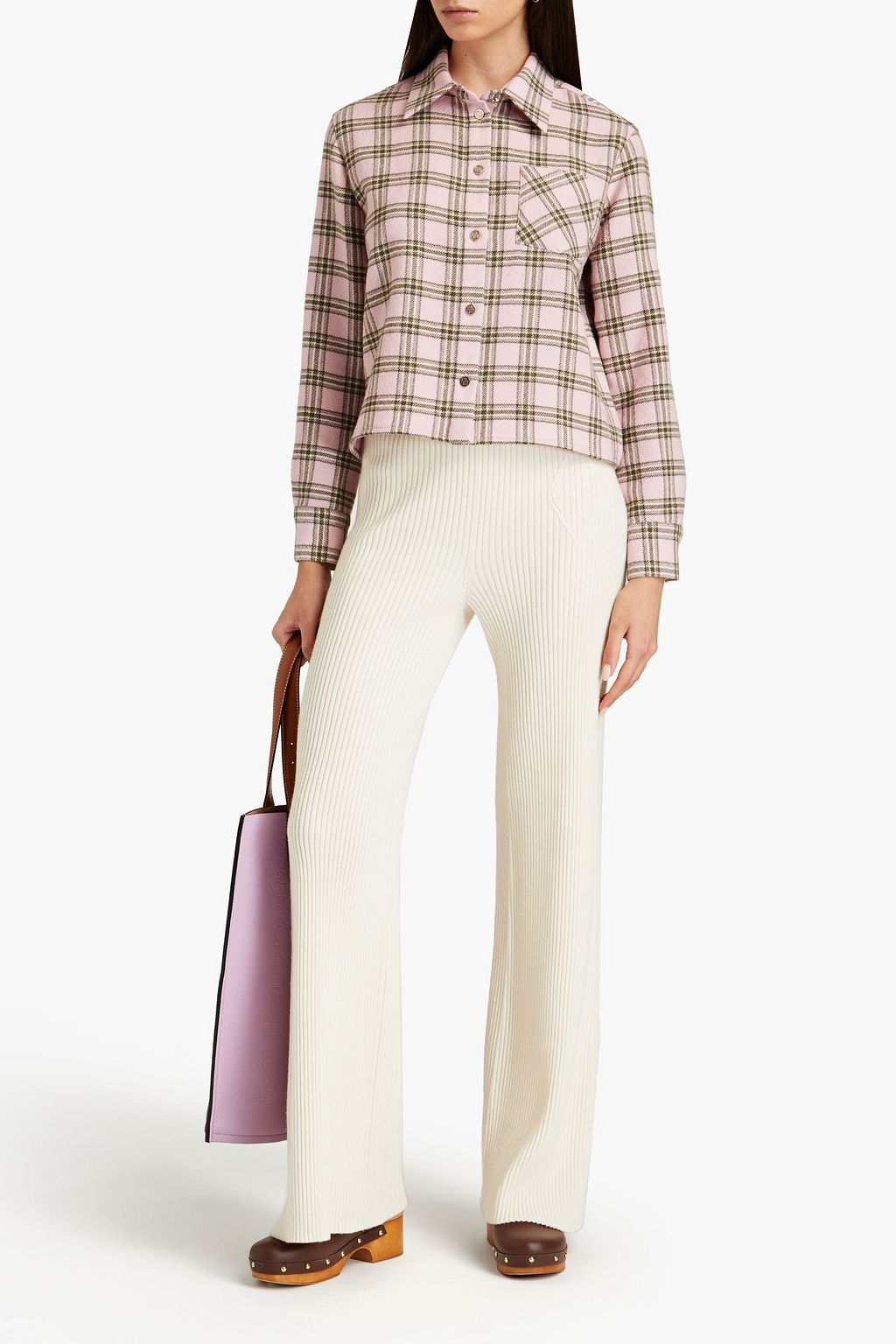 MAJE Checked wool-flannel shirt