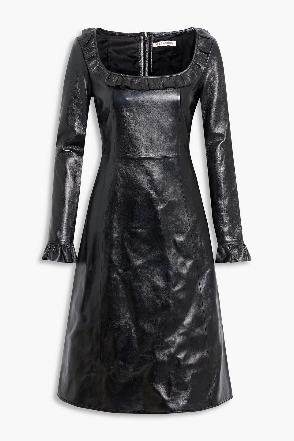 AlexaChung Milla ruffle-trimmed glossed-leather dress
