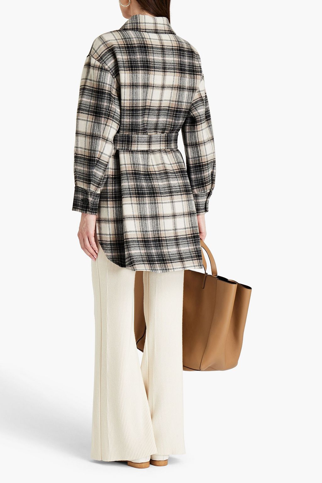 MAJE Belted checked brushed wool-blend felt jacket
