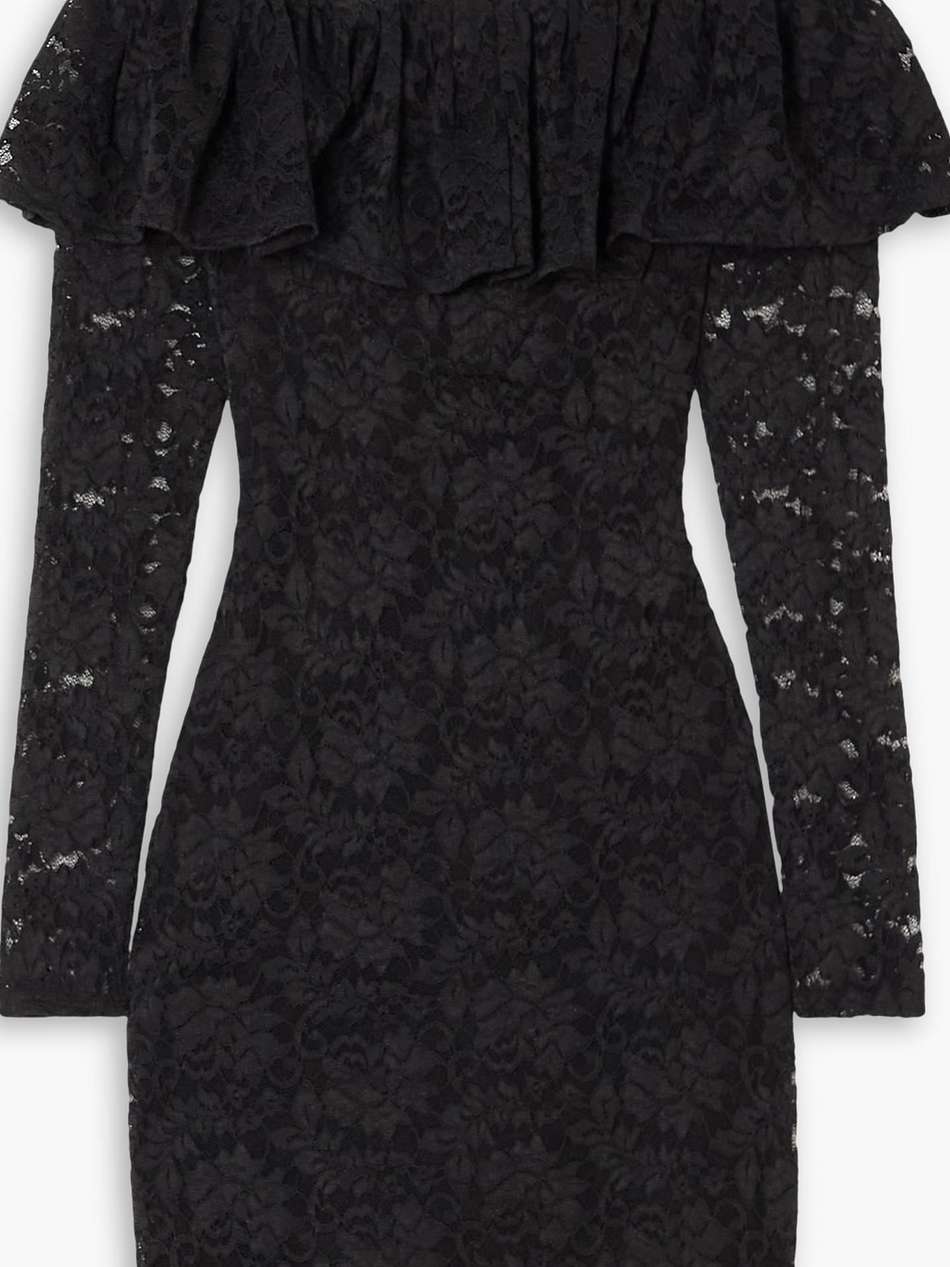 alessia off-the-shoulder ruffled stretch-lace mini dress