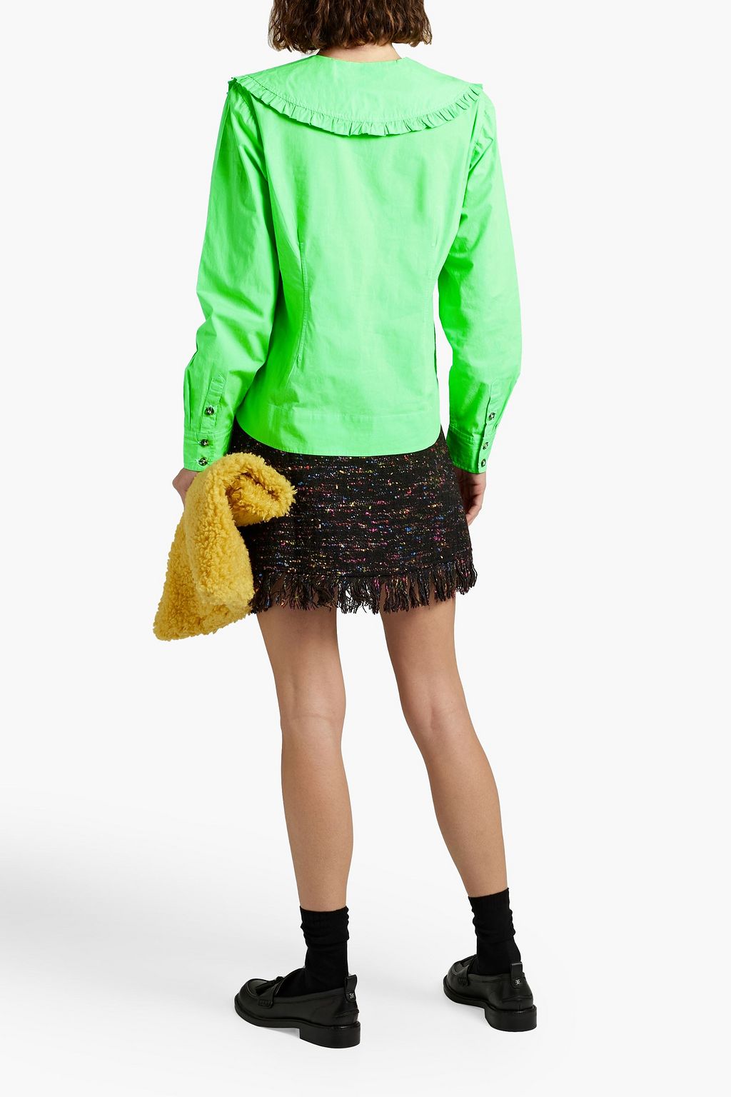 GANNI Ruffled cotton-poplin blouse