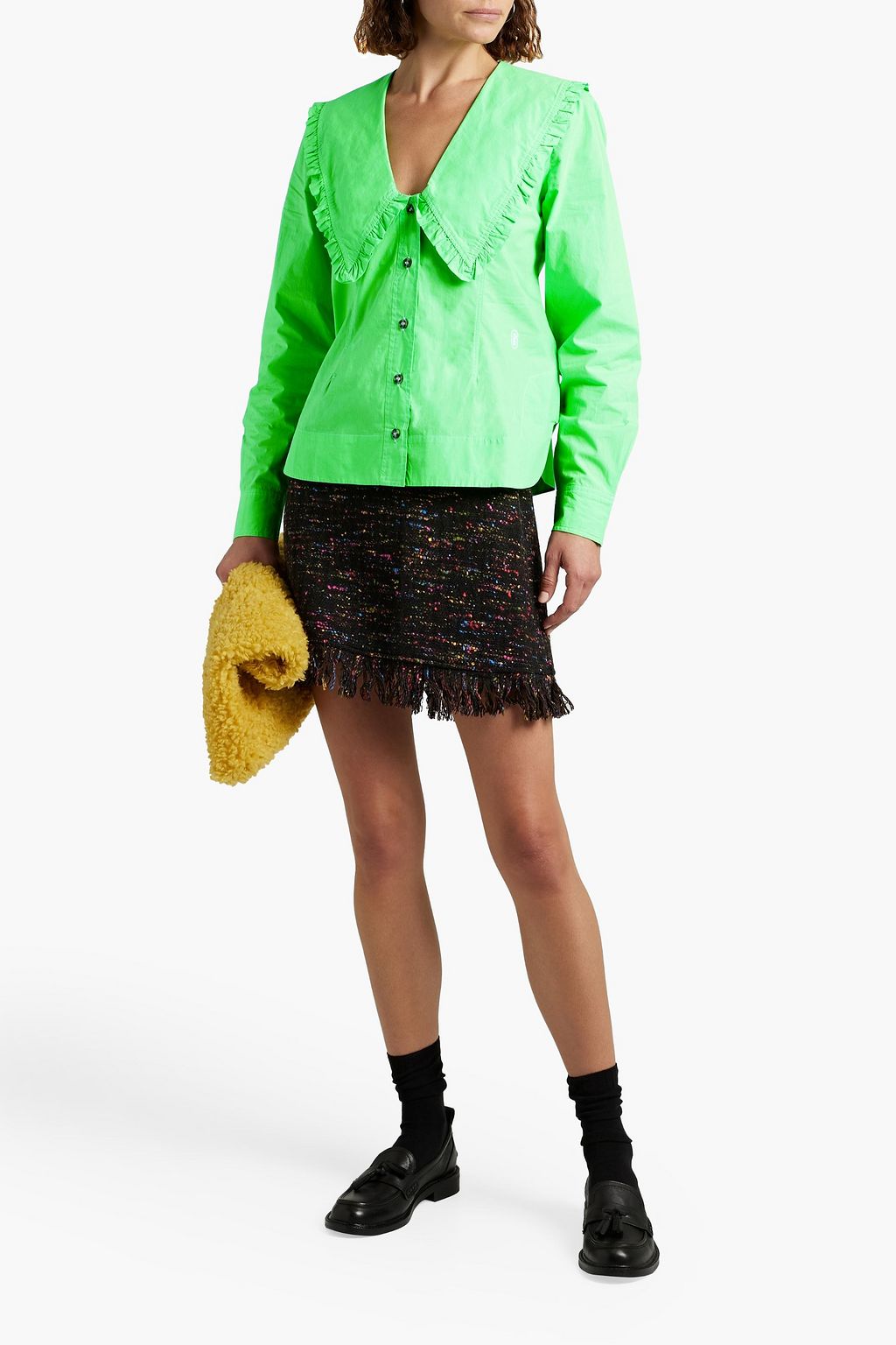 GANNI Ruffled cotton-poplin blouse