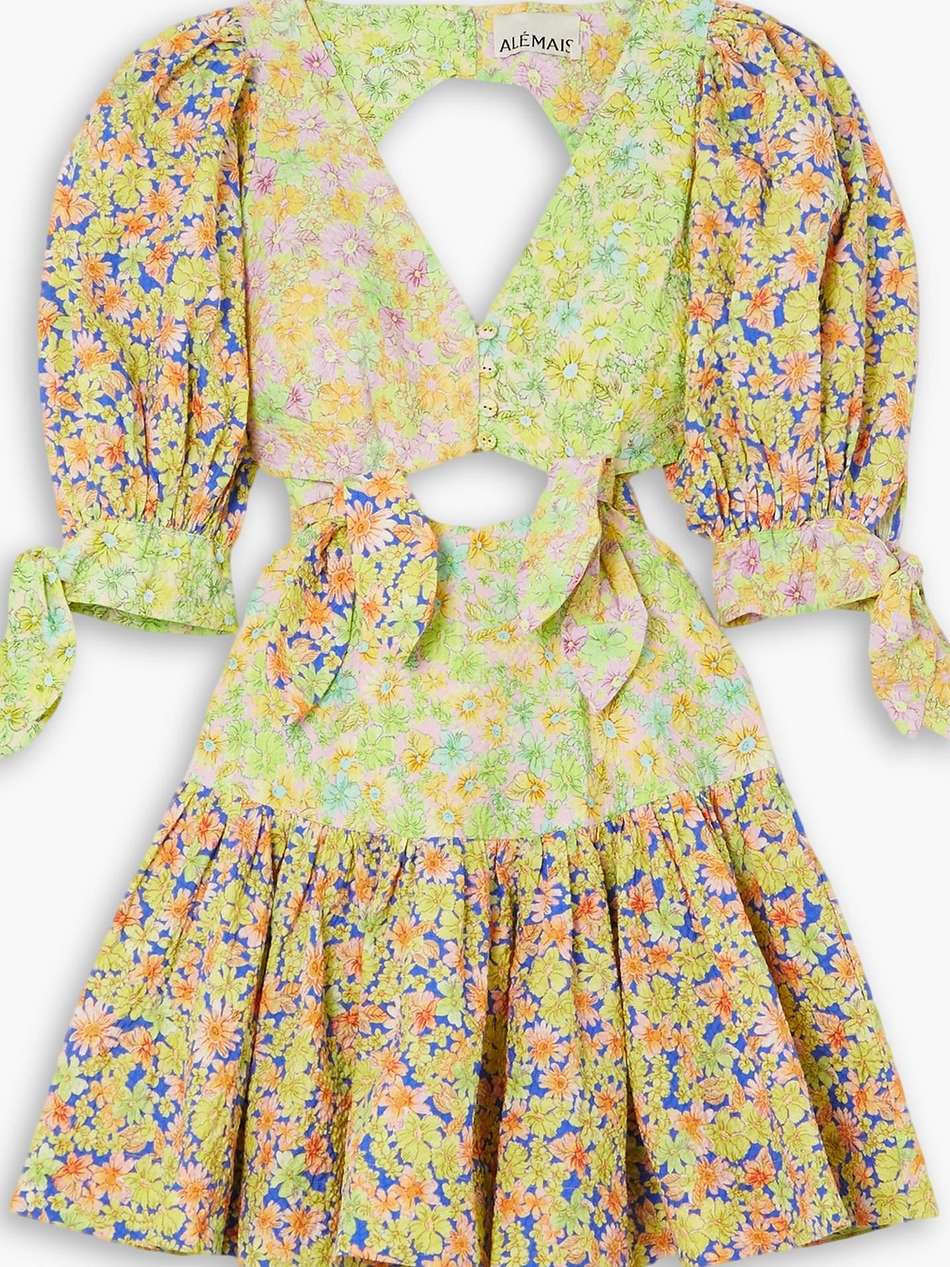 daisy floral-print cutout cotton mini dress
