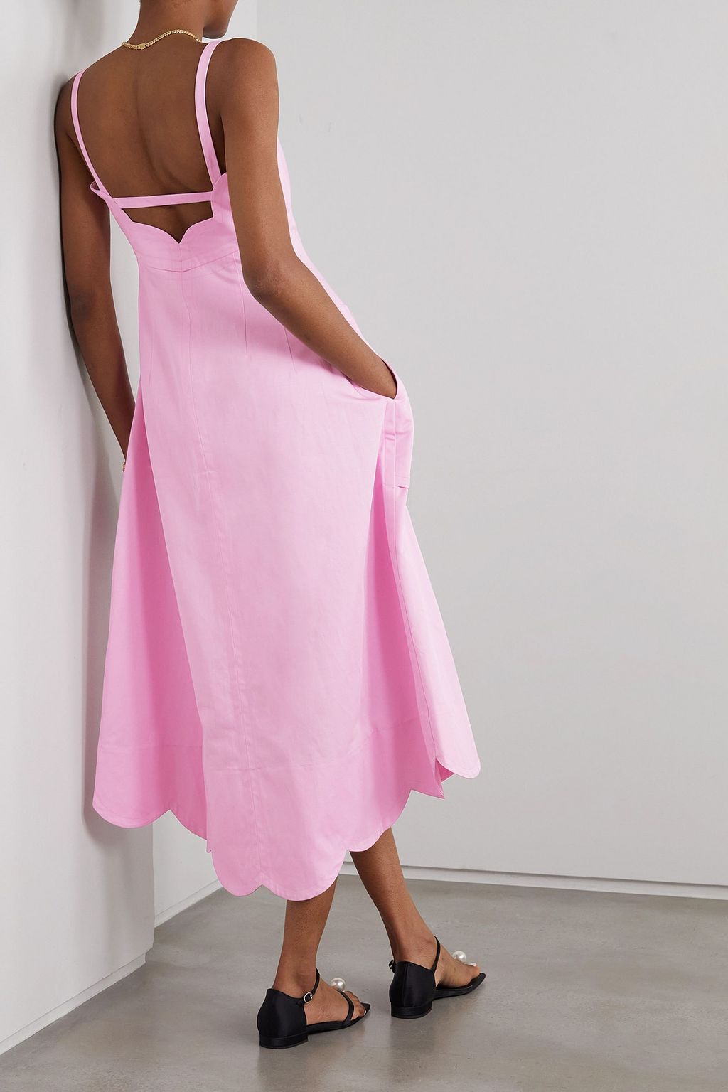 OROTON Scalloped cotton and linen-blend midi dress