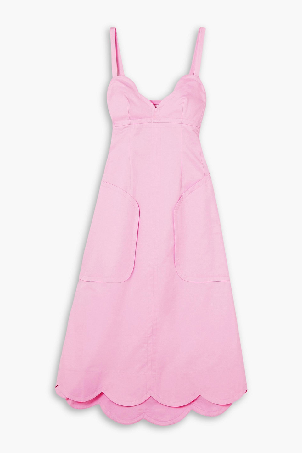 Oroton Scalloped Cotton And Linen-blend Midi Dress In Baby Pink