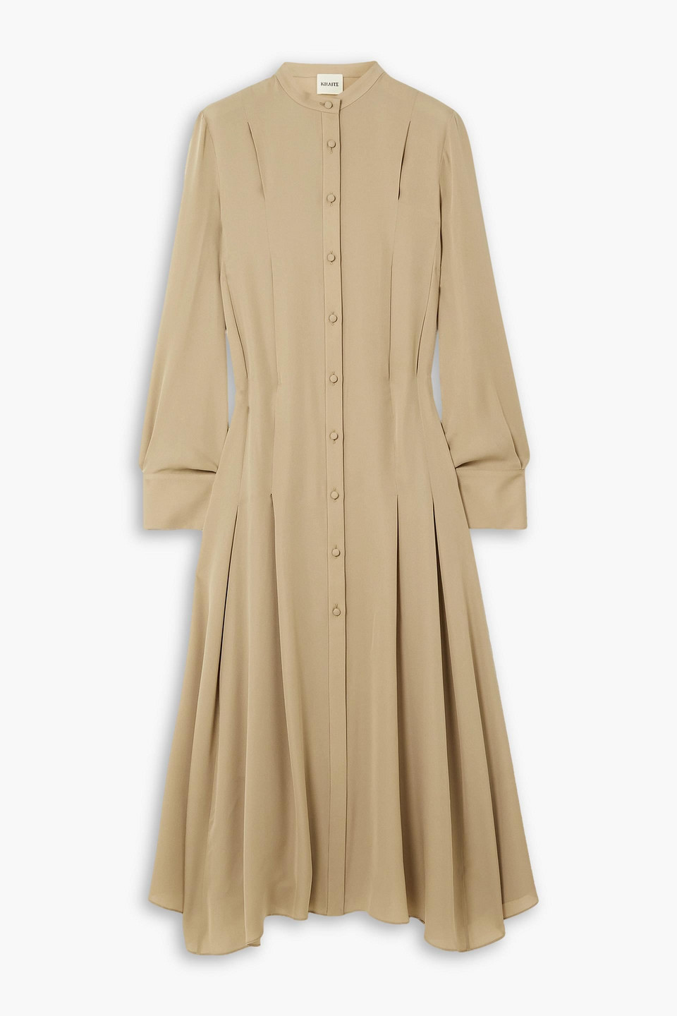 Khaite Waylon Oversized Pleated Silk-georgette Shirt Dress In Sand