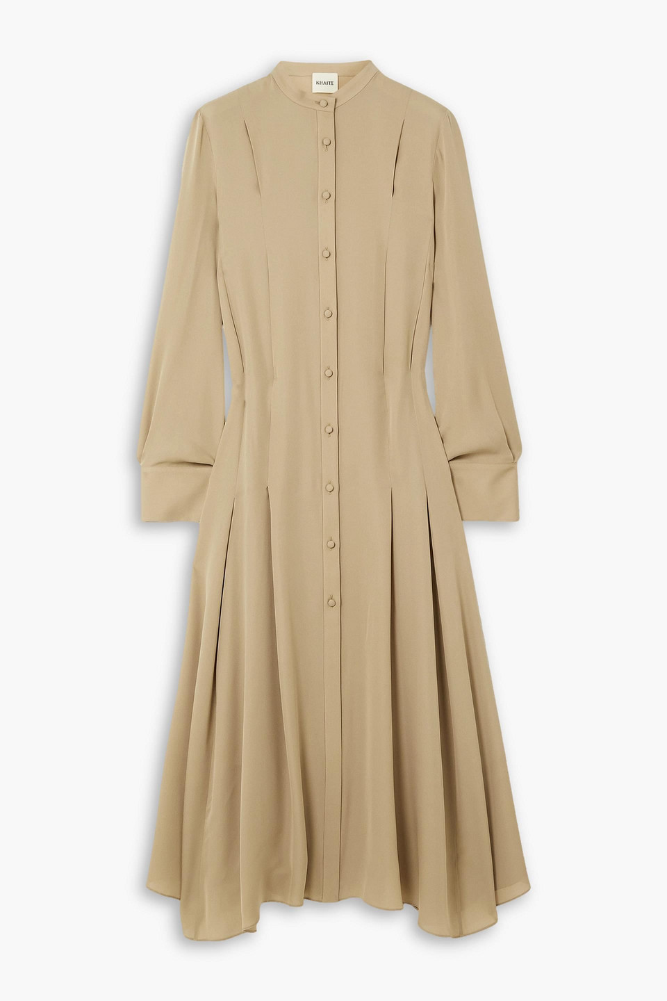 Khaite Waylon Oversized Pleated Silk-georgette Shirt Dress In Neutral