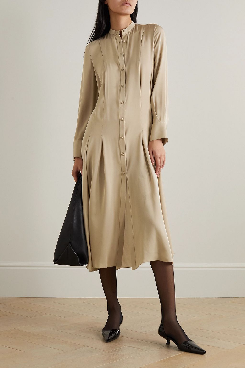 KHAITE Waylon oversized pleated silk-georgette shirt dress