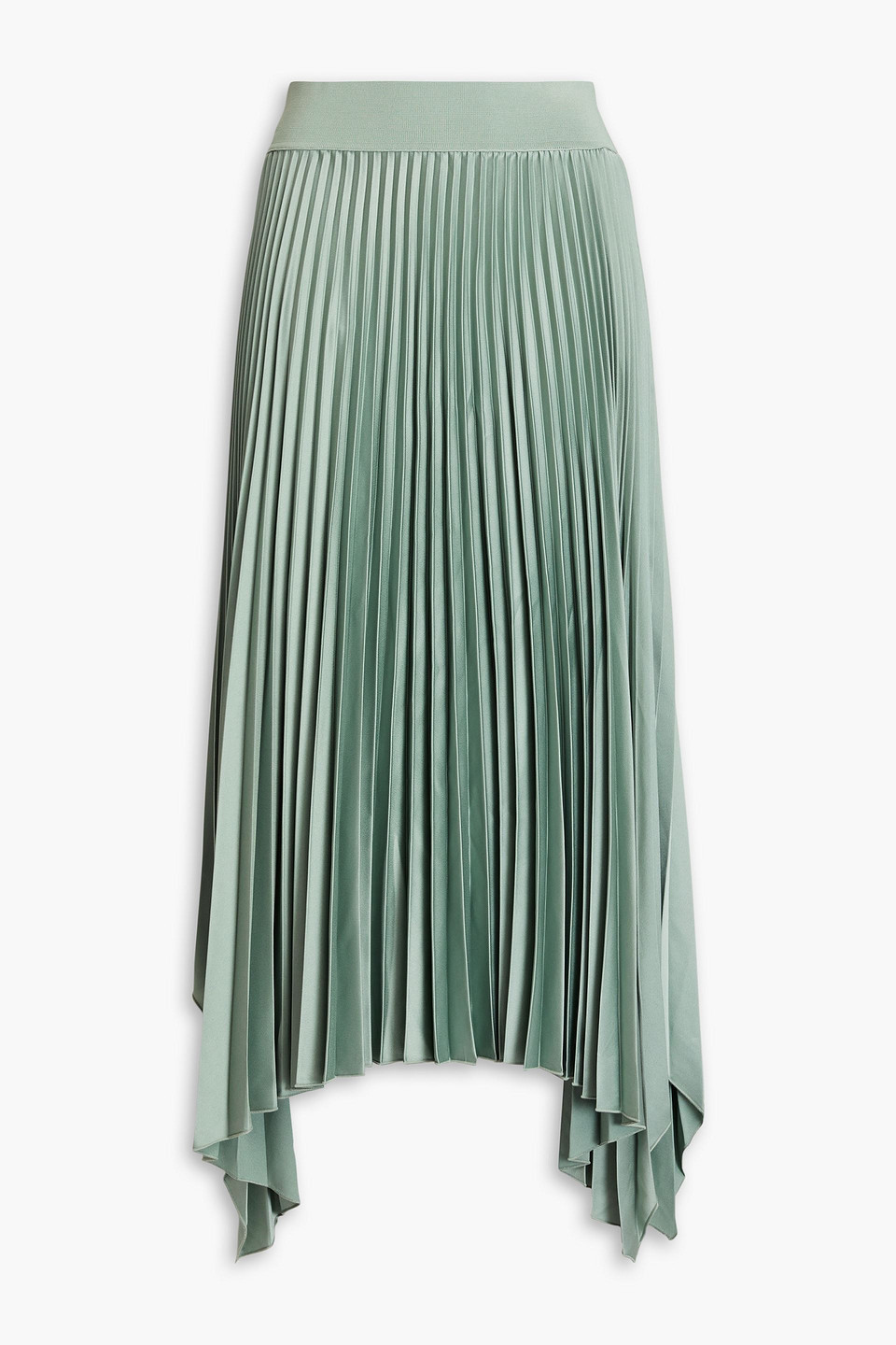 Joseph Ade Asymmetric Pleated Hammered-satin Midi Skirt In Grey Green